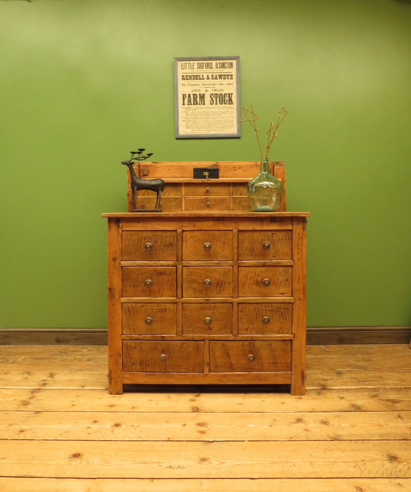 Large Handmade Upcycled Reclaimed Pine Bank of Drawers storage unit