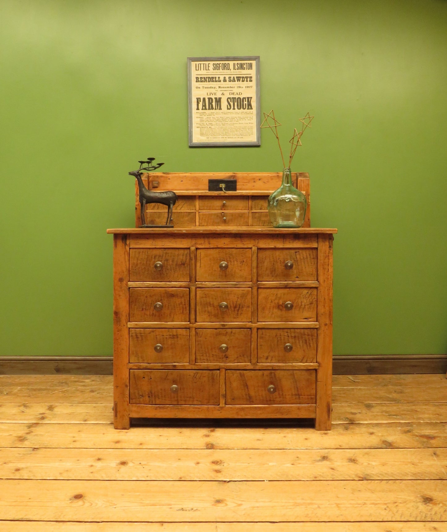 Large Handmade Upcycled Reclaimed Pine Bank of Drawers storage unit