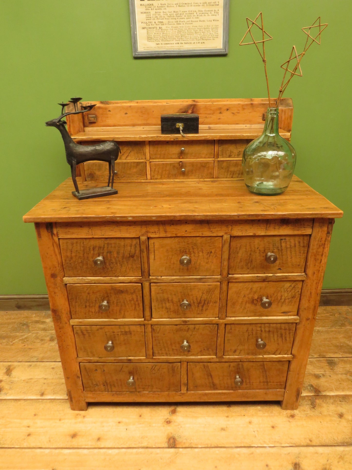 Large Handmade Upcycled Reclaimed Pine Bank of Drawers storage unit