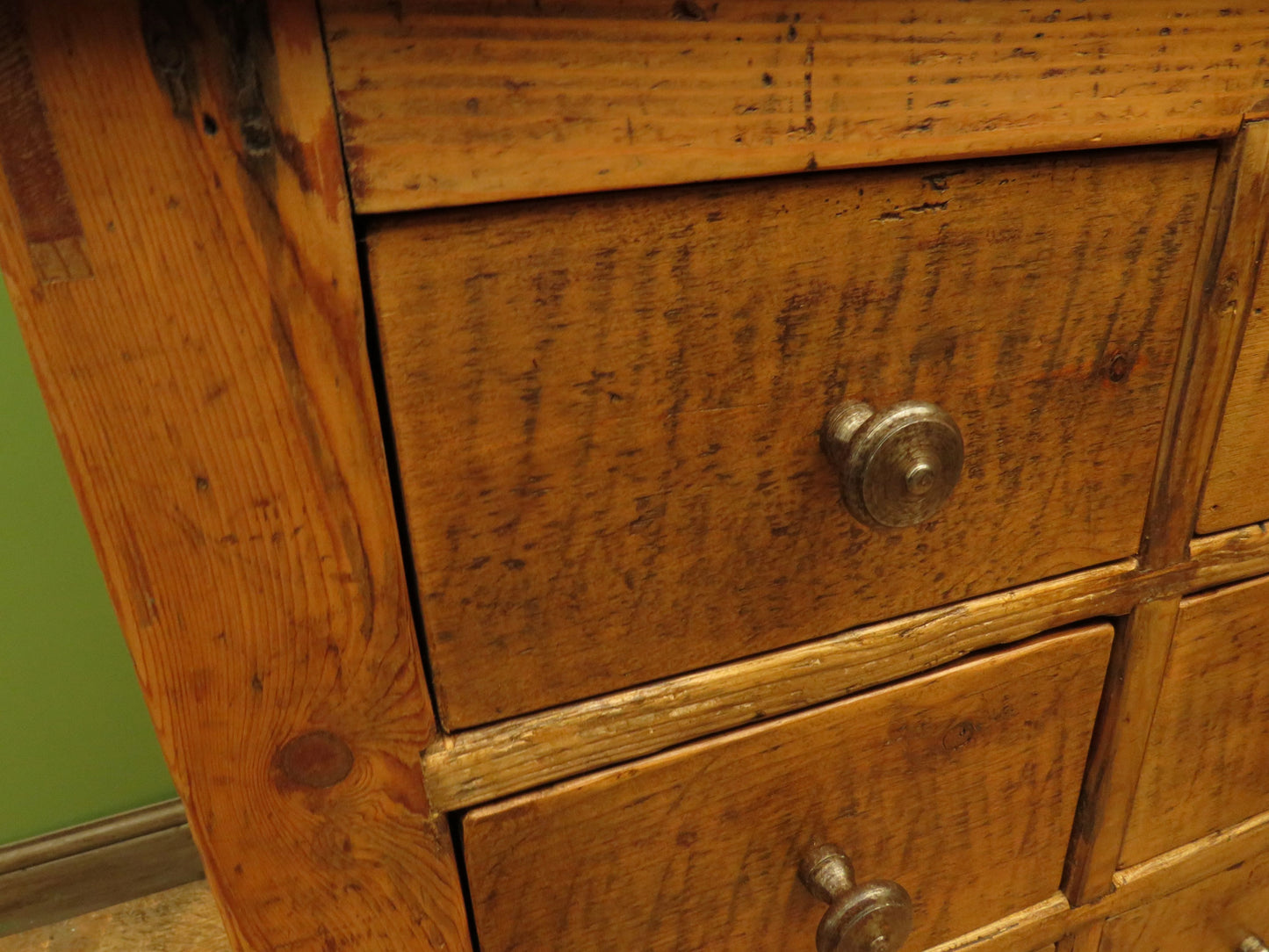 Large Handmade Upcycled Reclaimed Pine Bank of Drawers storage unit