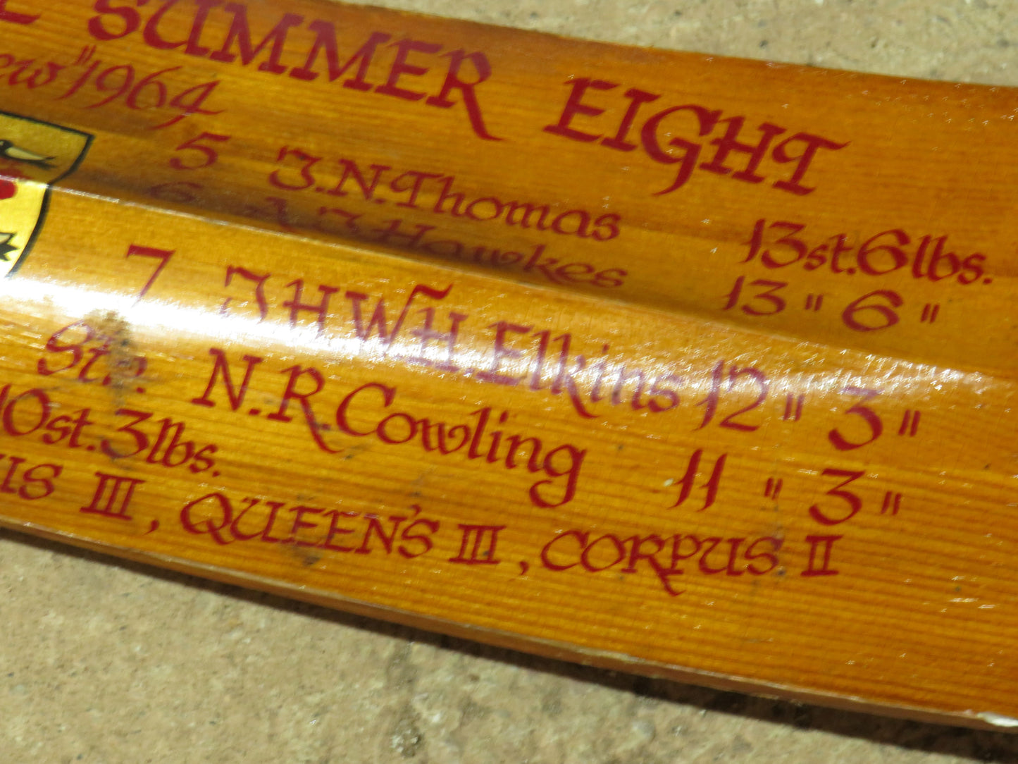 Vintage Oxford Trophy Oar St Edmund Hall Summer Eight 1964 in original condition