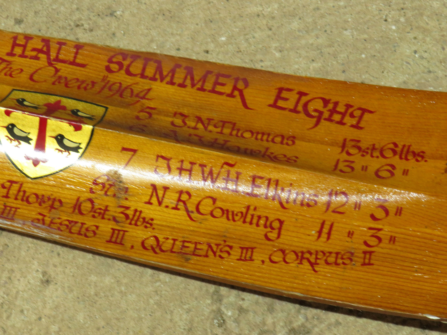 Vintage Oxford Trophy Oar St Edmund Hall Summer Eight 1964 in original condition