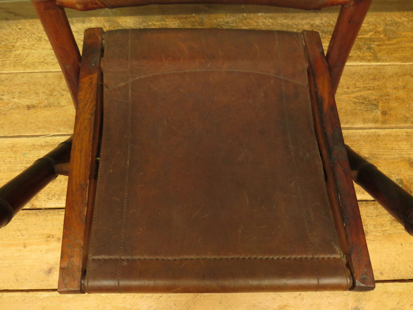 Antique Leather and Faux Bamboo Officers Campaign Chair