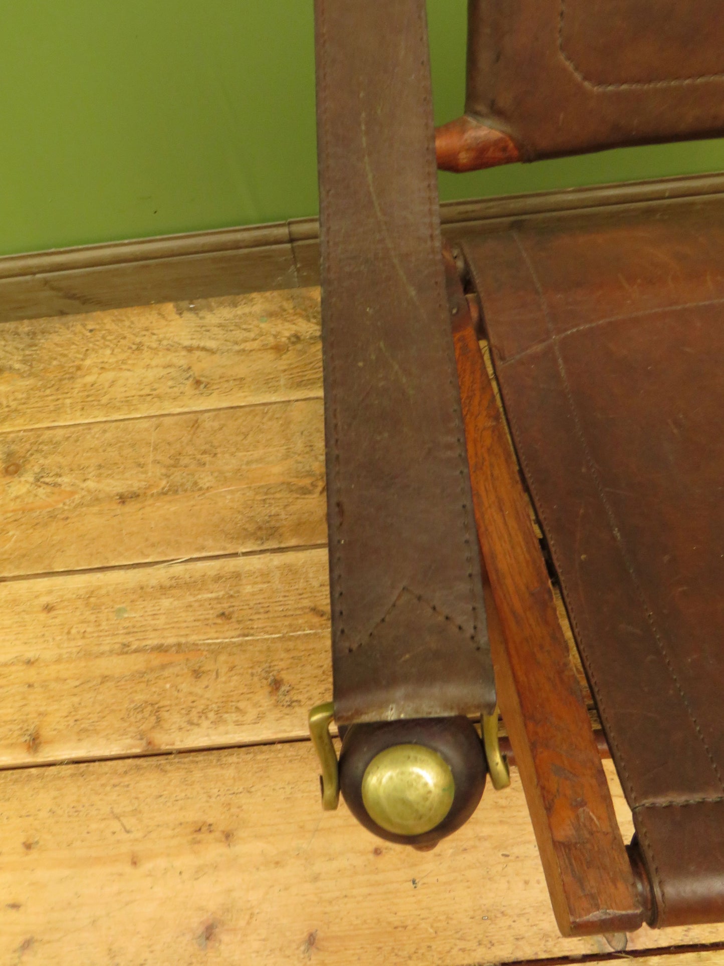 Antique Leather and Faux Bamboo Officers Campaign Chair