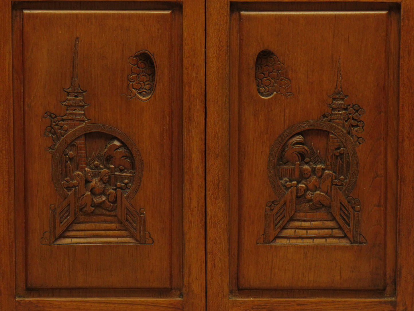 Oriental Hardwood Cocktail Cabinet with Bow Front & Carvings