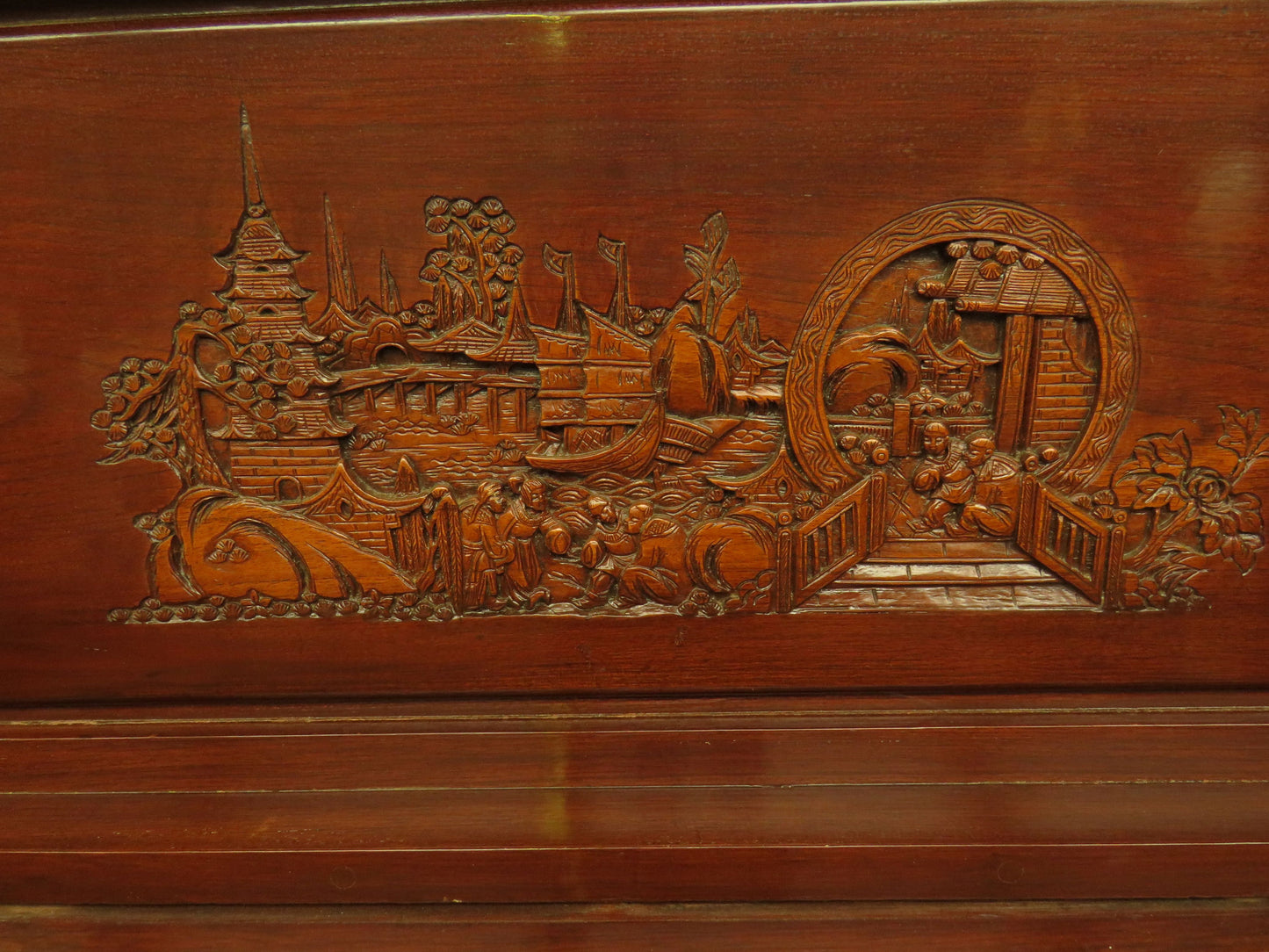 Oriental Hardwood Cocktail Cabinet with Bow Front & Carvings