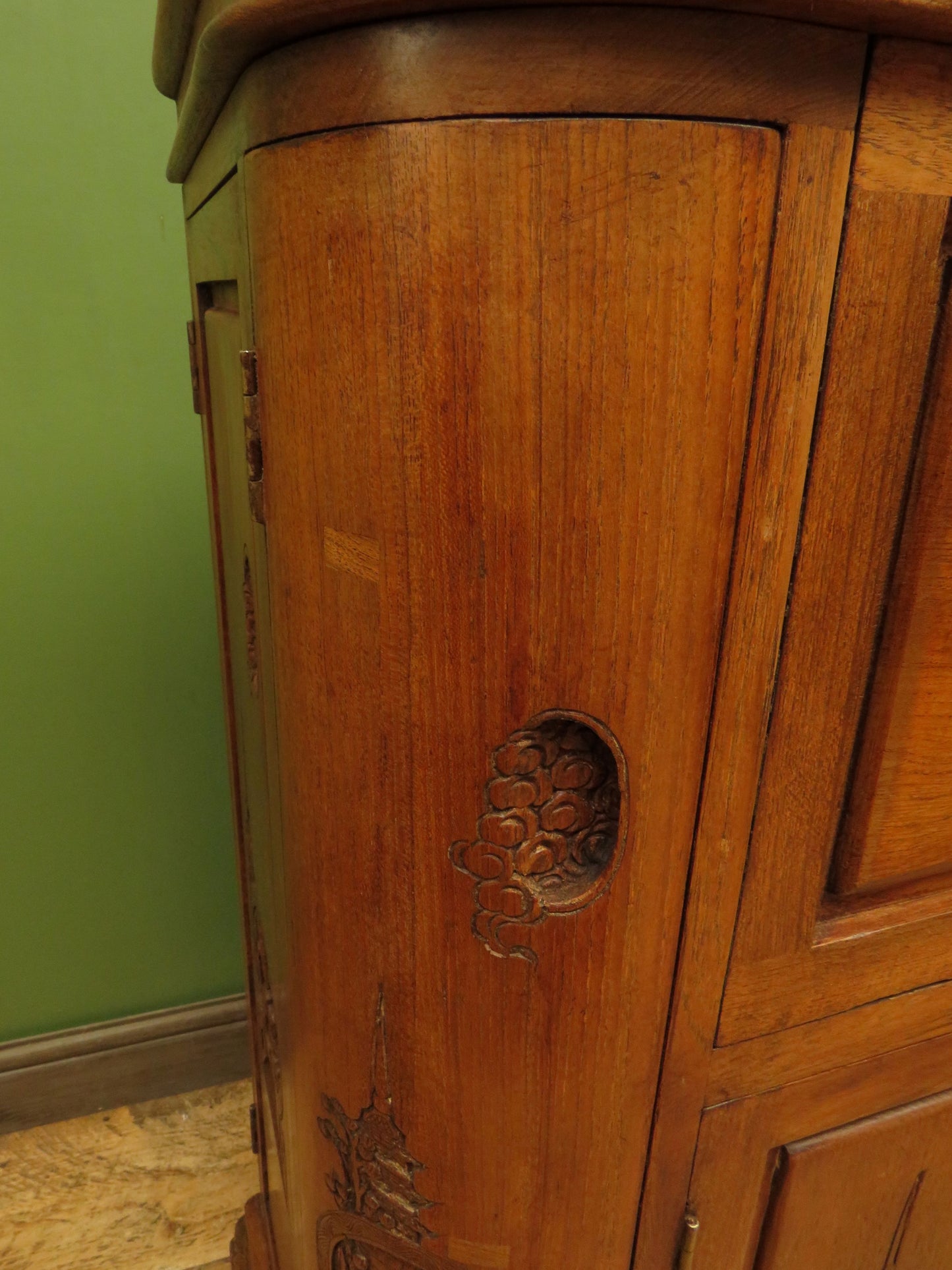 Oriental Hardwood Cocktail Cabinet with Bow Front & Carvings