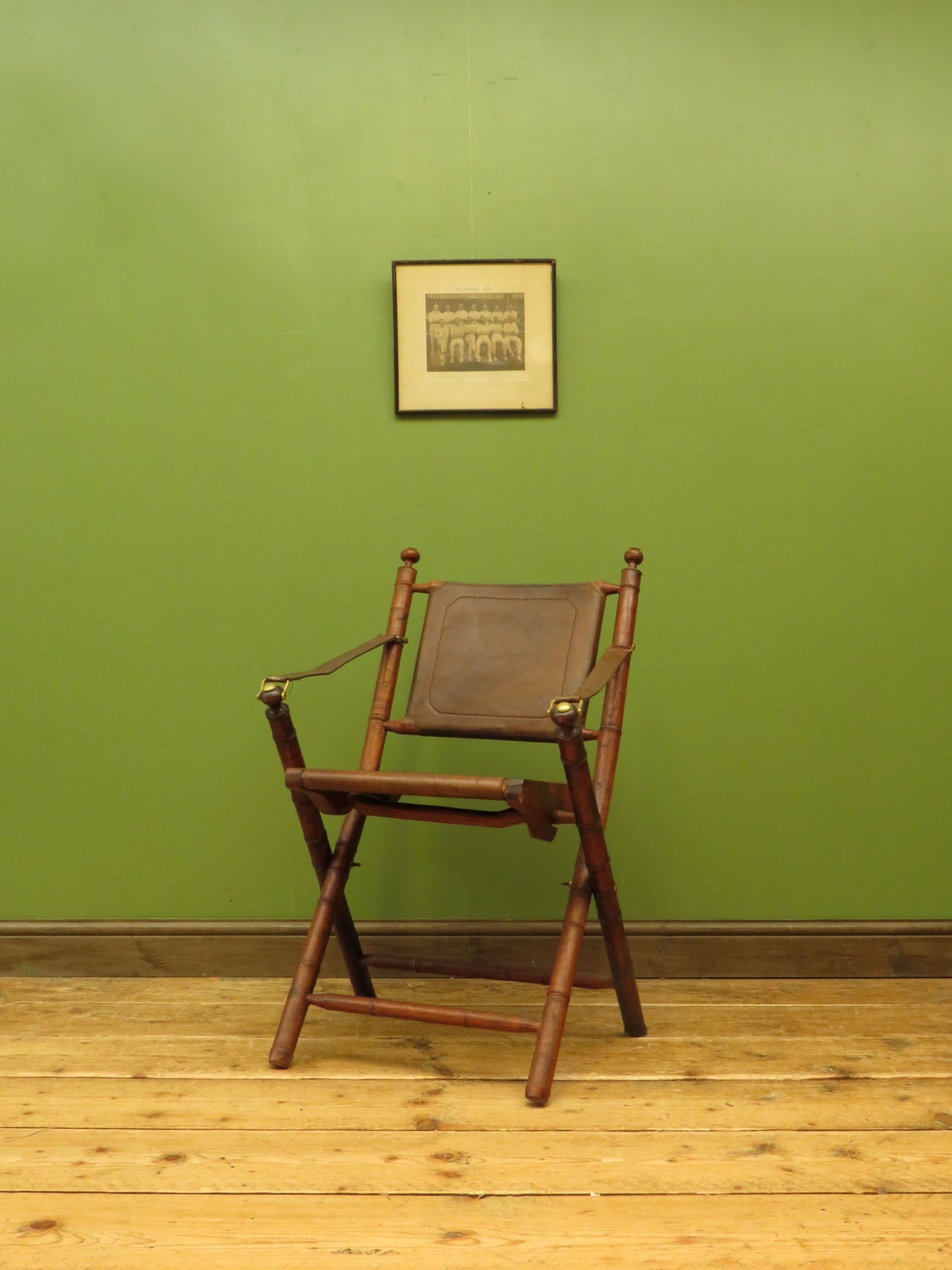 Antique Leather and Faux Bamboo Officers Campaign Chair