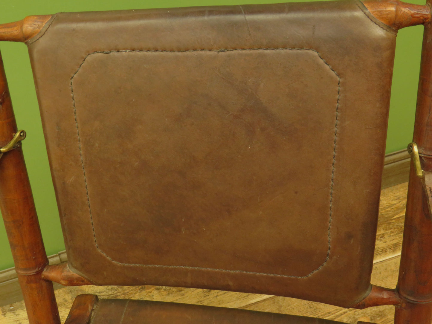 Antique Leather and Faux Bamboo Officers Campaign Chair