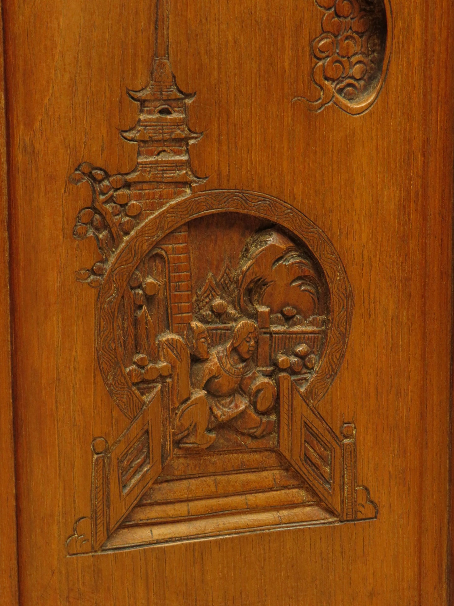 Oriental Hardwood Cocktail Cabinet with Bow Front & Carvings