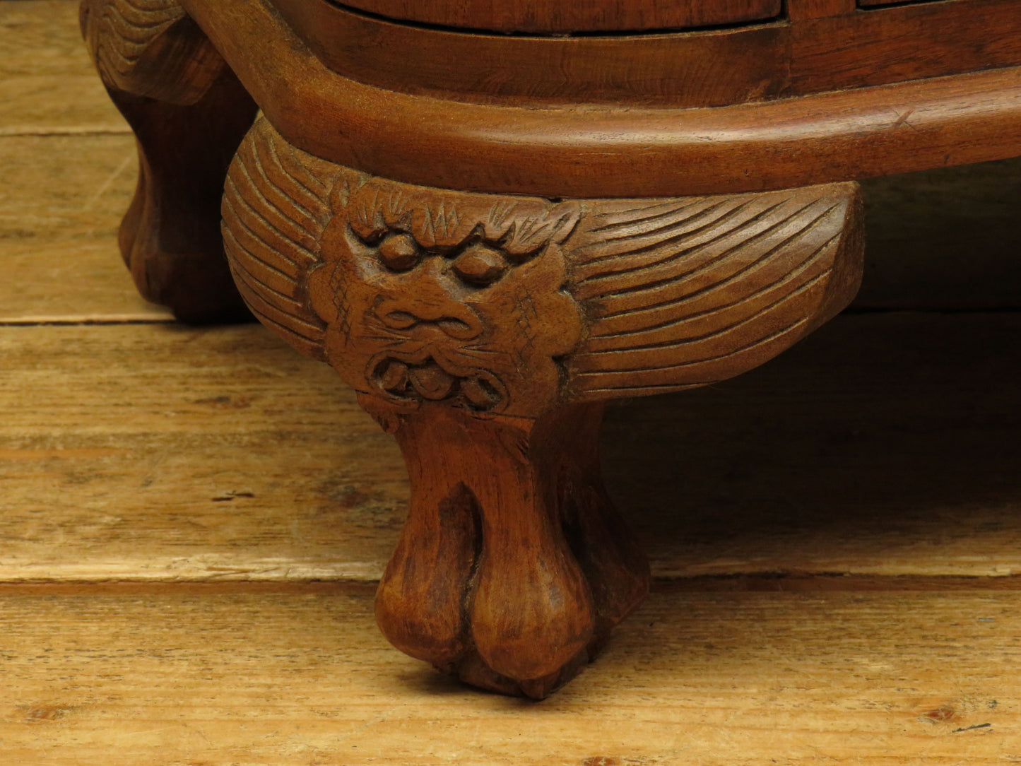 Oriental Hardwood Cocktail Cabinet with Bow Front & Carvings