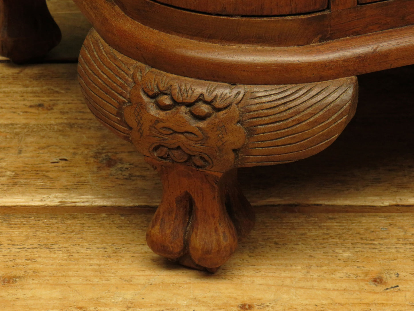 Oriental Hardwood Cocktail Cabinet with Bow Front & Carvings