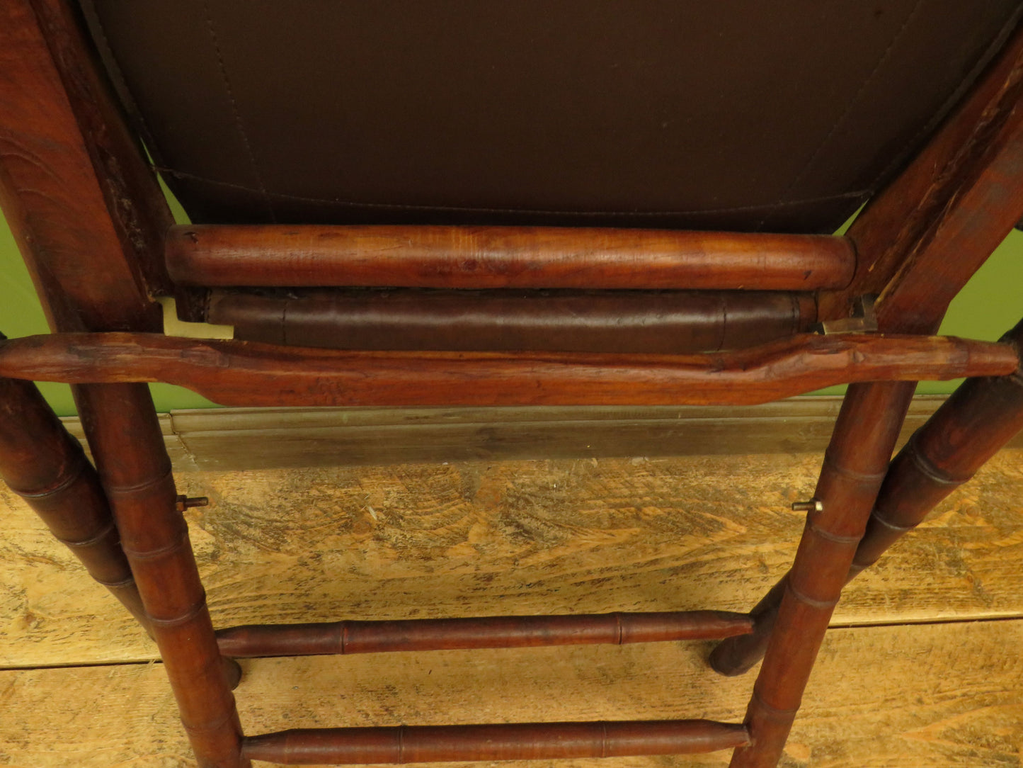 Antique Leather and Faux Bamboo Officers Campaign Chair