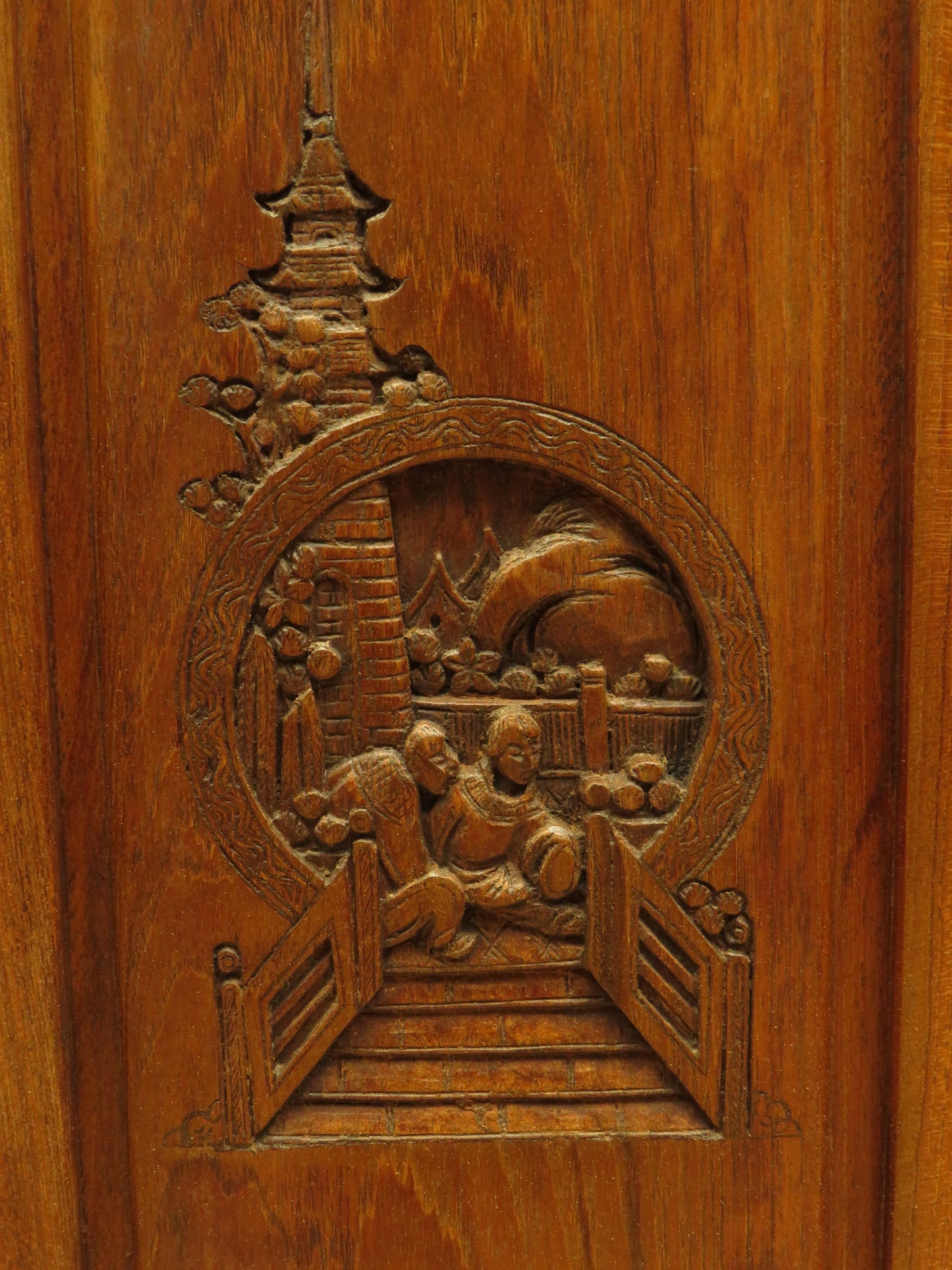 Oriental Hardwood Cocktail Cabinet with Bow Front & Carvings