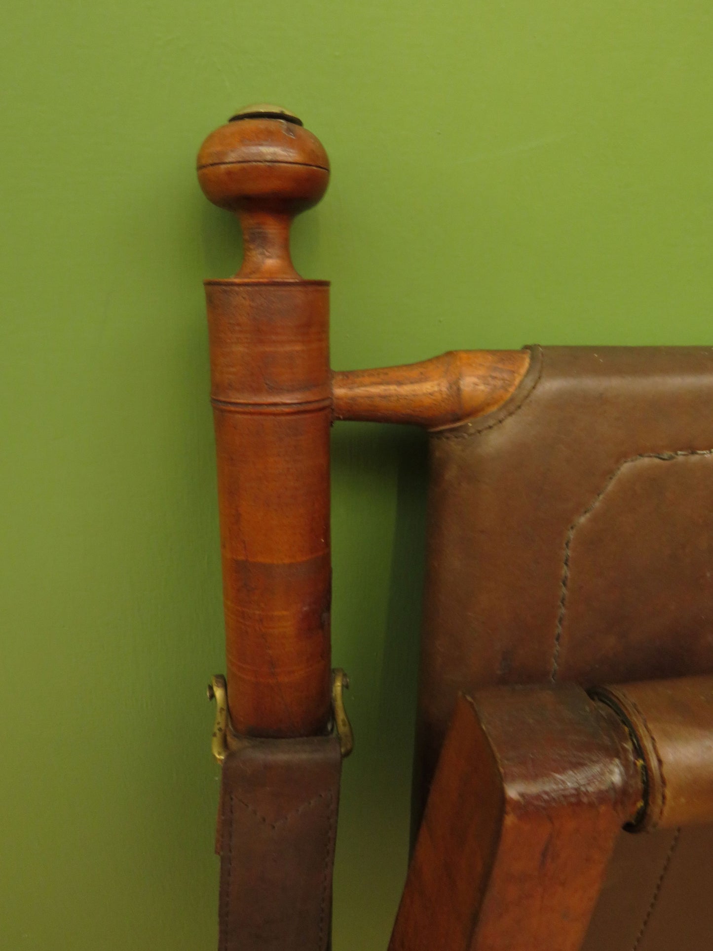 Antique Leather and Faux Bamboo Officers Campaign Chair