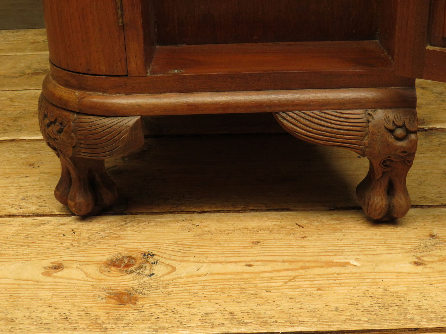 Oriental Hardwood Cocktail Cabinet with Bow Front & Carvings