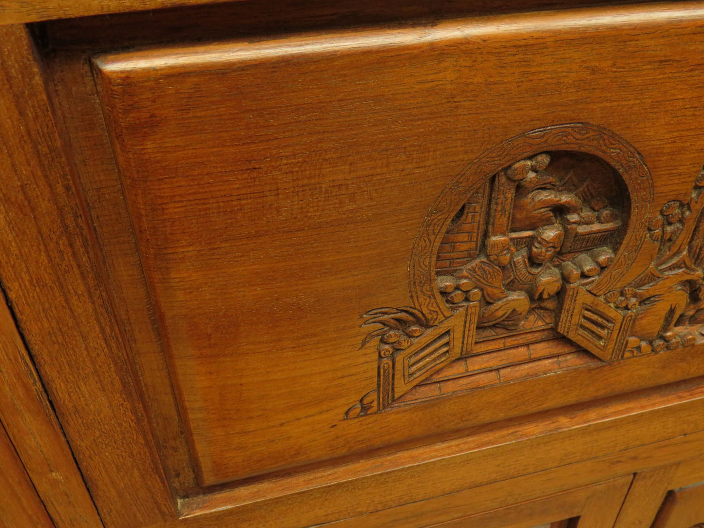 Oriental Hardwood Cocktail Cabinet with Bow Front & Carvings