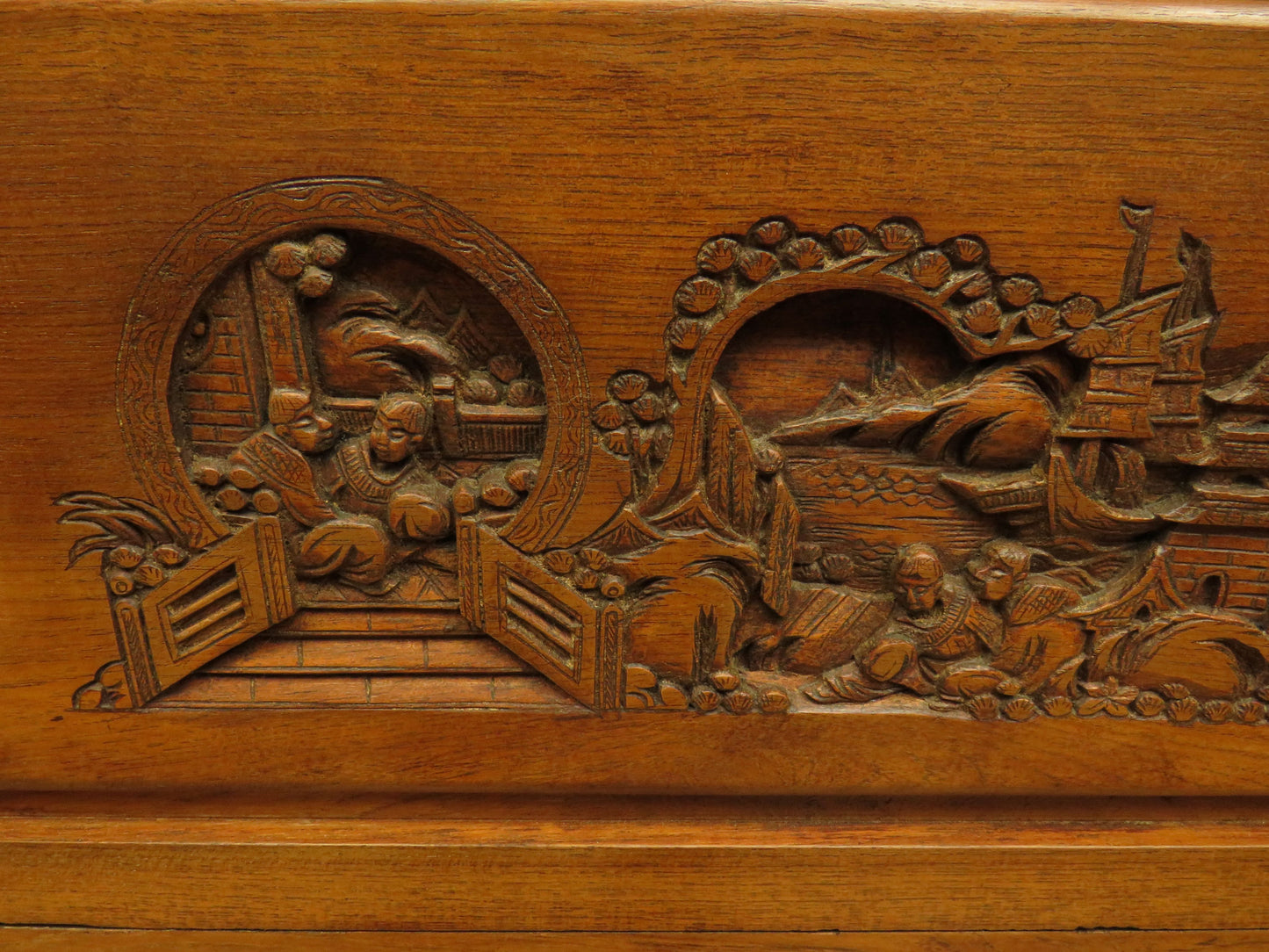 Oriental Hardwood Cocktail Cabinet with Bow Front & Carvings