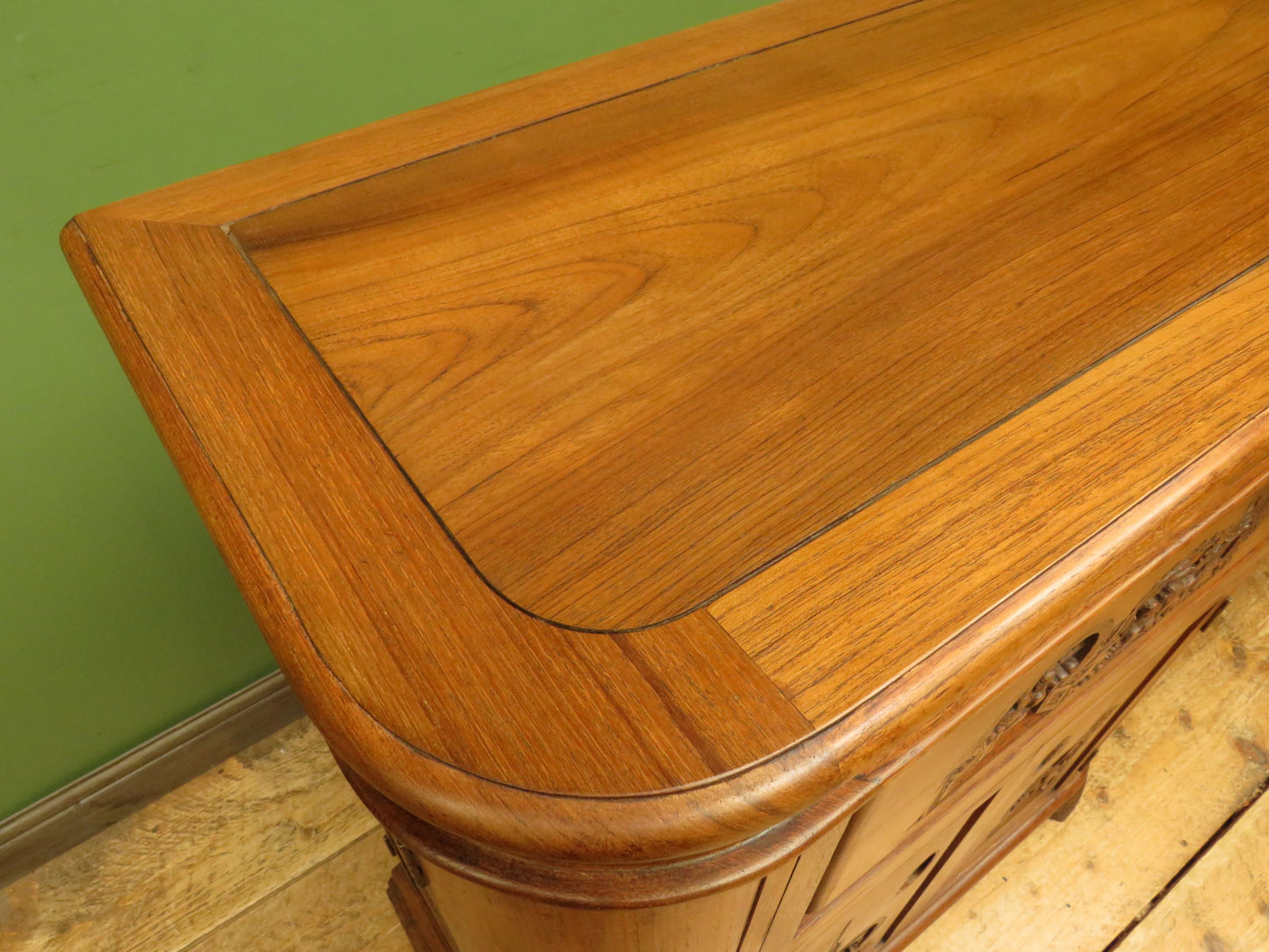 Oriental Hardwood Cocktail Cabinet with Bow Front & Carvings