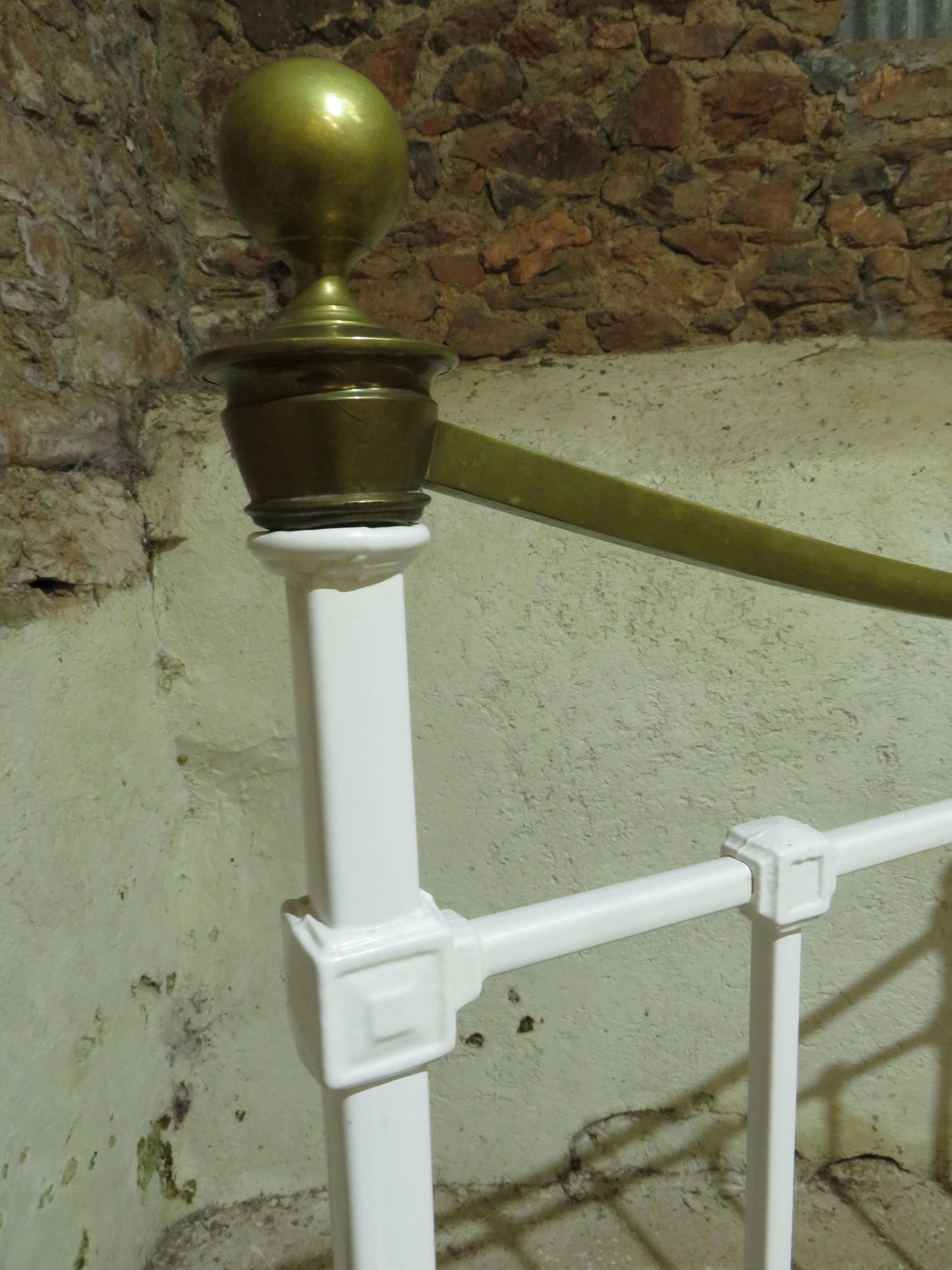 Antique French Enamelled Cast Iron and Brass Double Bed