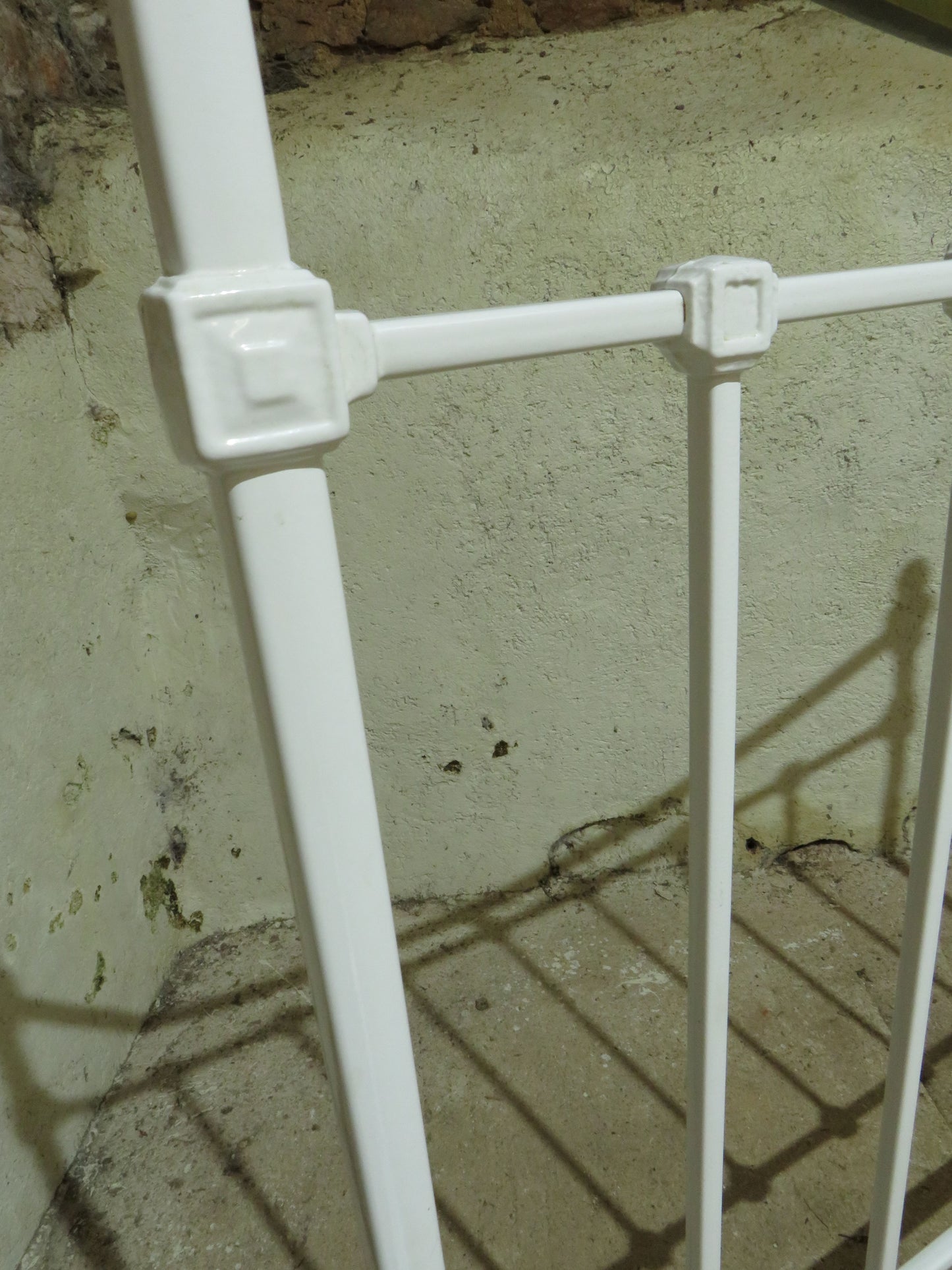 Antique French Enamelled Cast Iron and Brass Double Bed