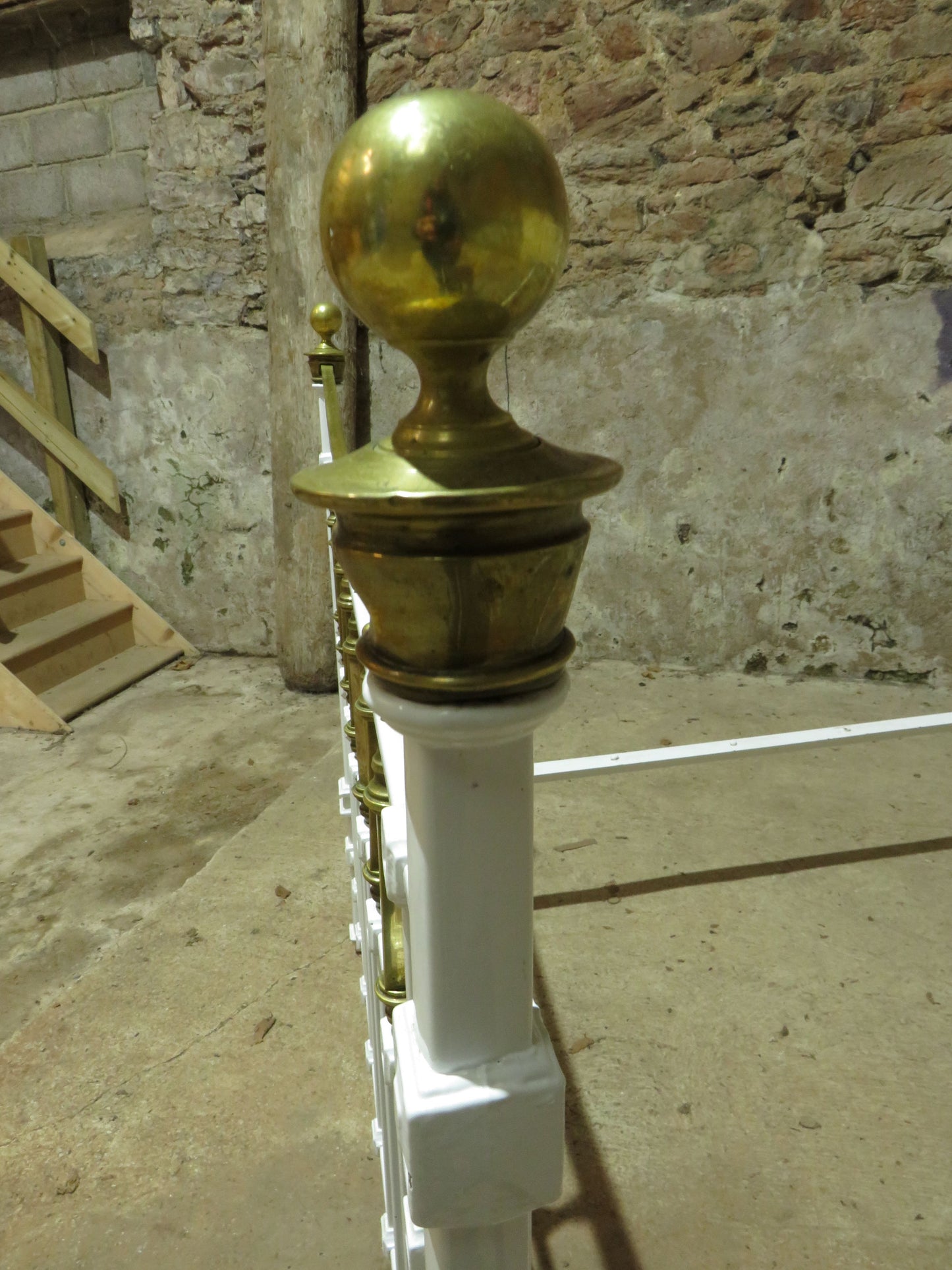 Antique French Enamelled Cast Iron and Brass Double Bed