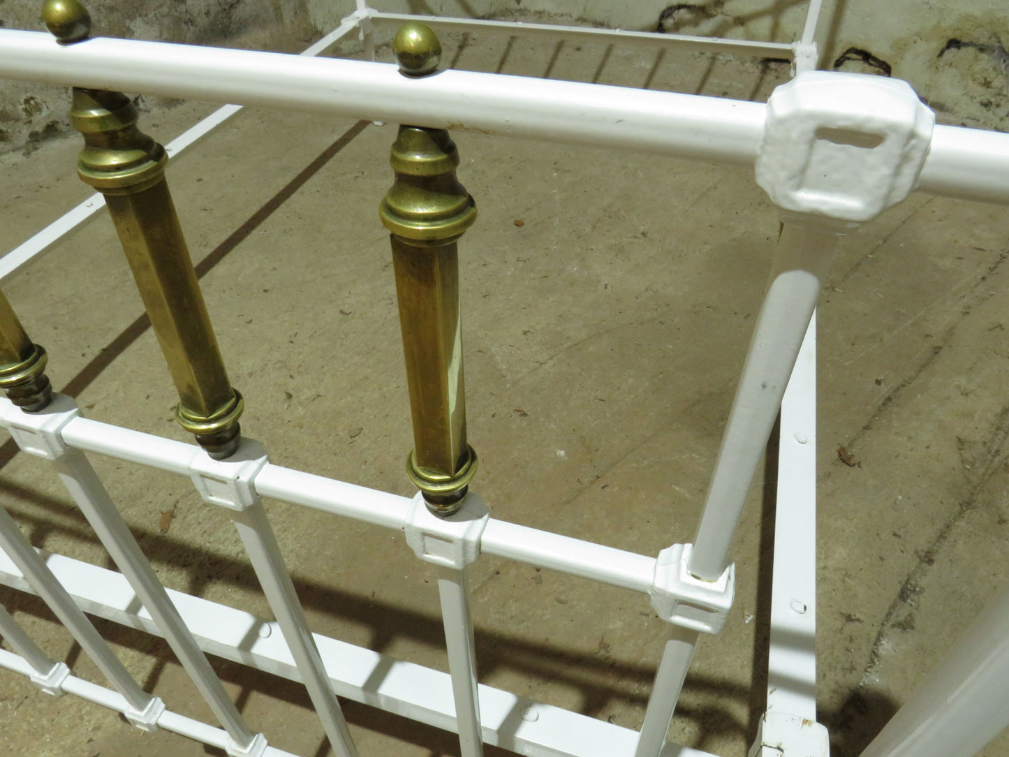 Antique French Enamelled Cast Iron and Brass Double Bed