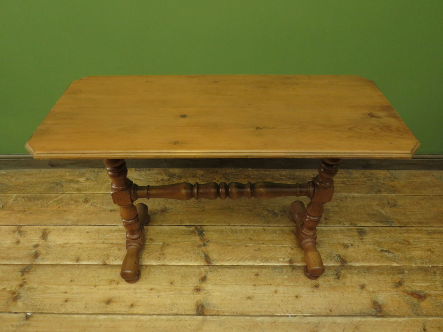 Antique Pine Side Table with Stripped Top and Turned legs