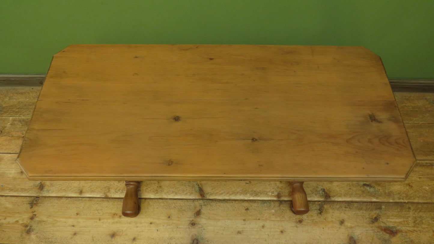 Antique Pine Side Table with Stripped Top and Turned legs