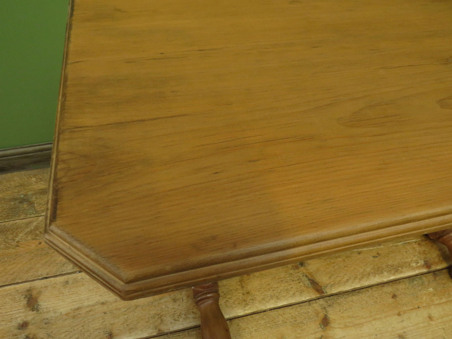 Antique Pine Side Table with Stripped Top and Turned legs