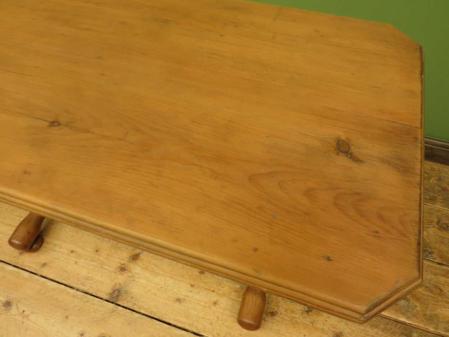 Antique Pine Side Table with Stripped Top and Turned legs