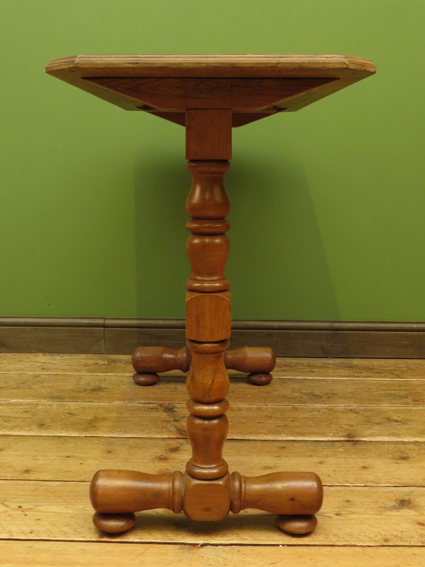 Antique Pine Side Table with Stripped Top and Turned legs