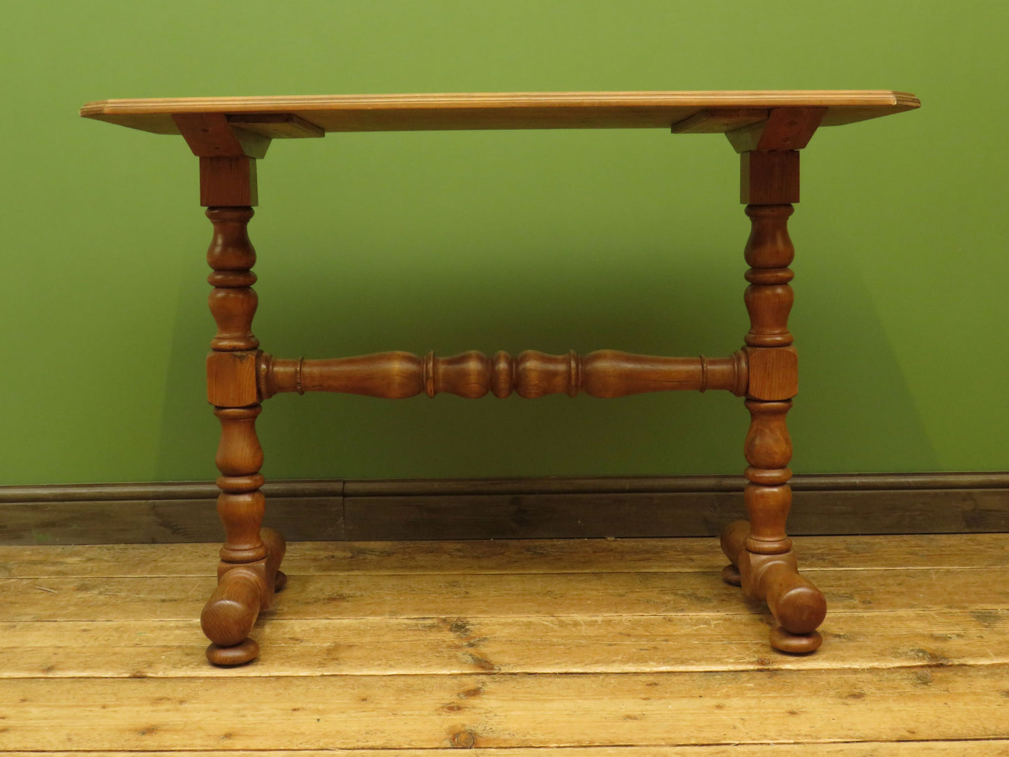 Antique Pine Side Table with Stripped Top and Turned legs