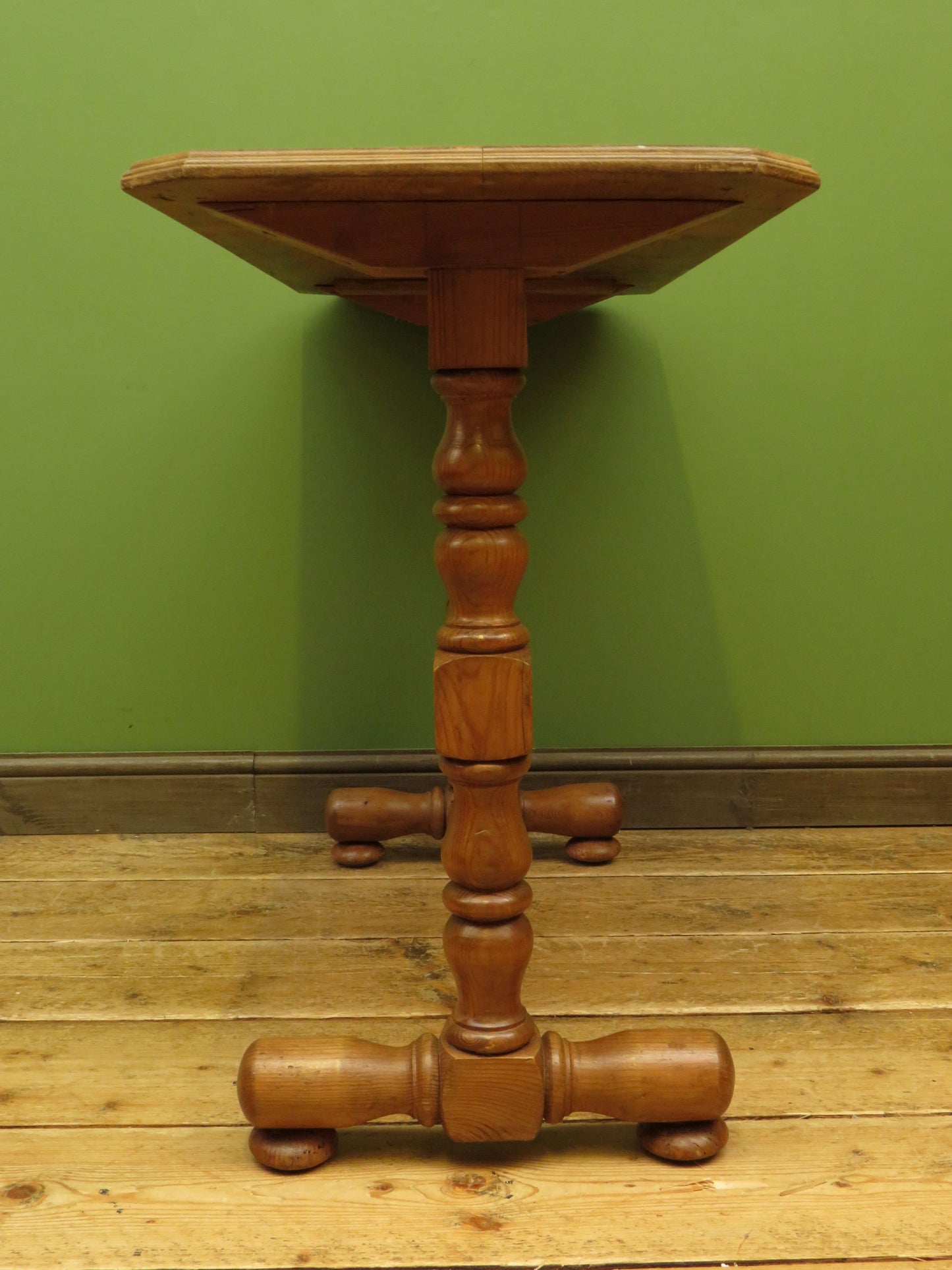 Antique Pine Side Table with Stripped Top and Turned legs