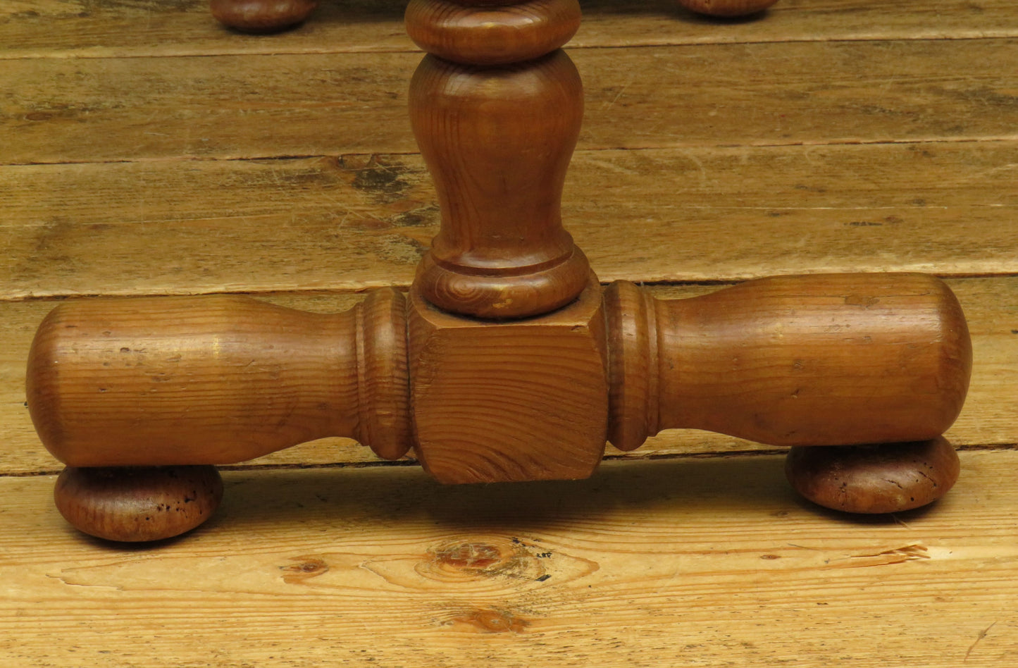 Antique Pine Side Table with Stripped Top and Turned legs