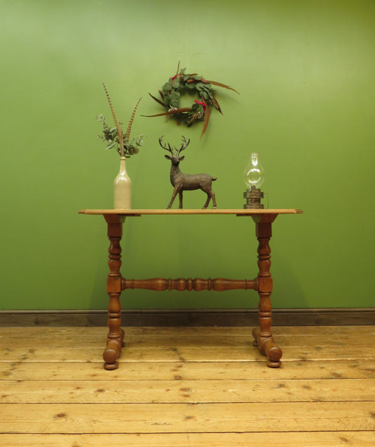 Antique Pine Side Table with Stripped Top and Turned legs