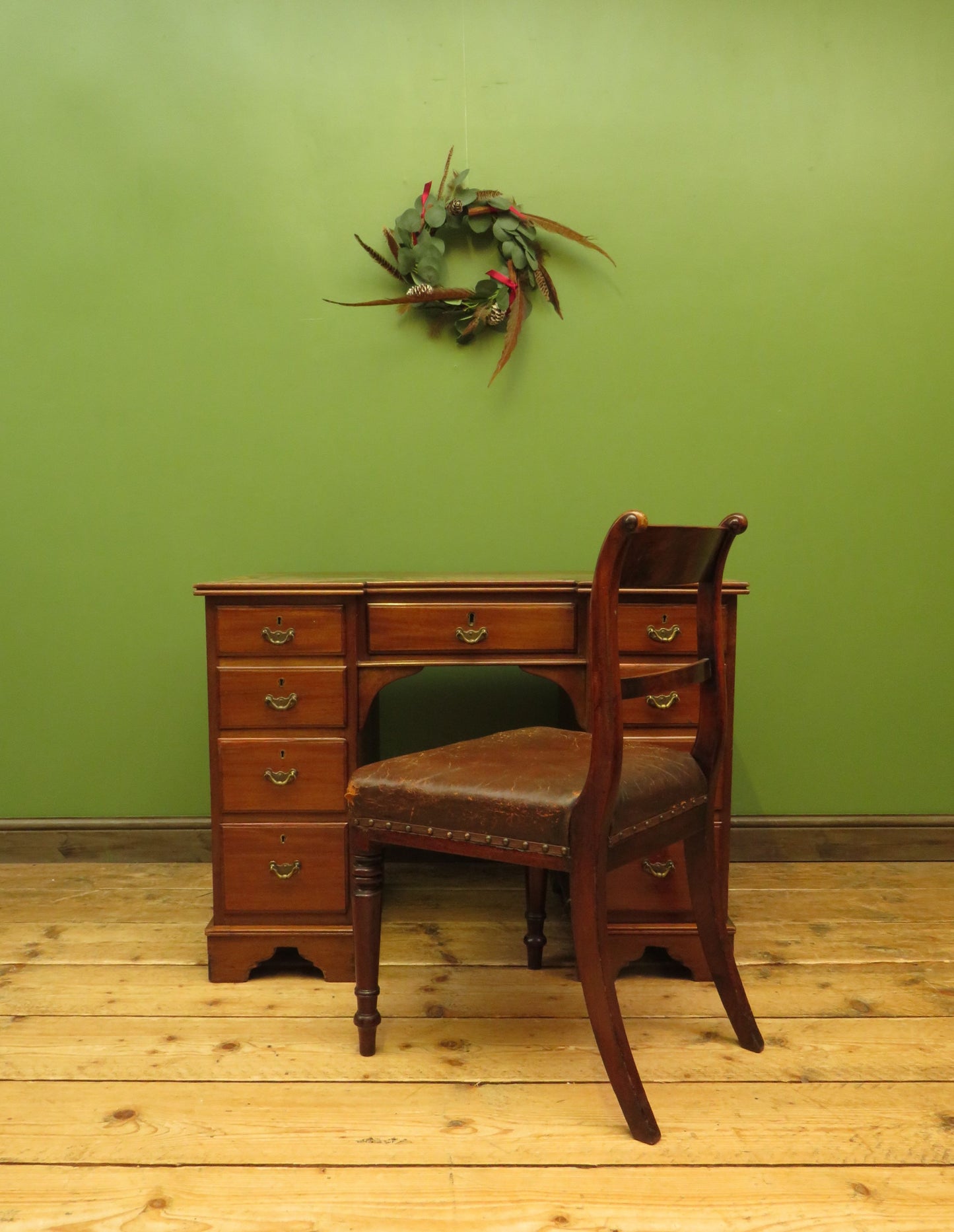 Antique Desk with Leather top and chair