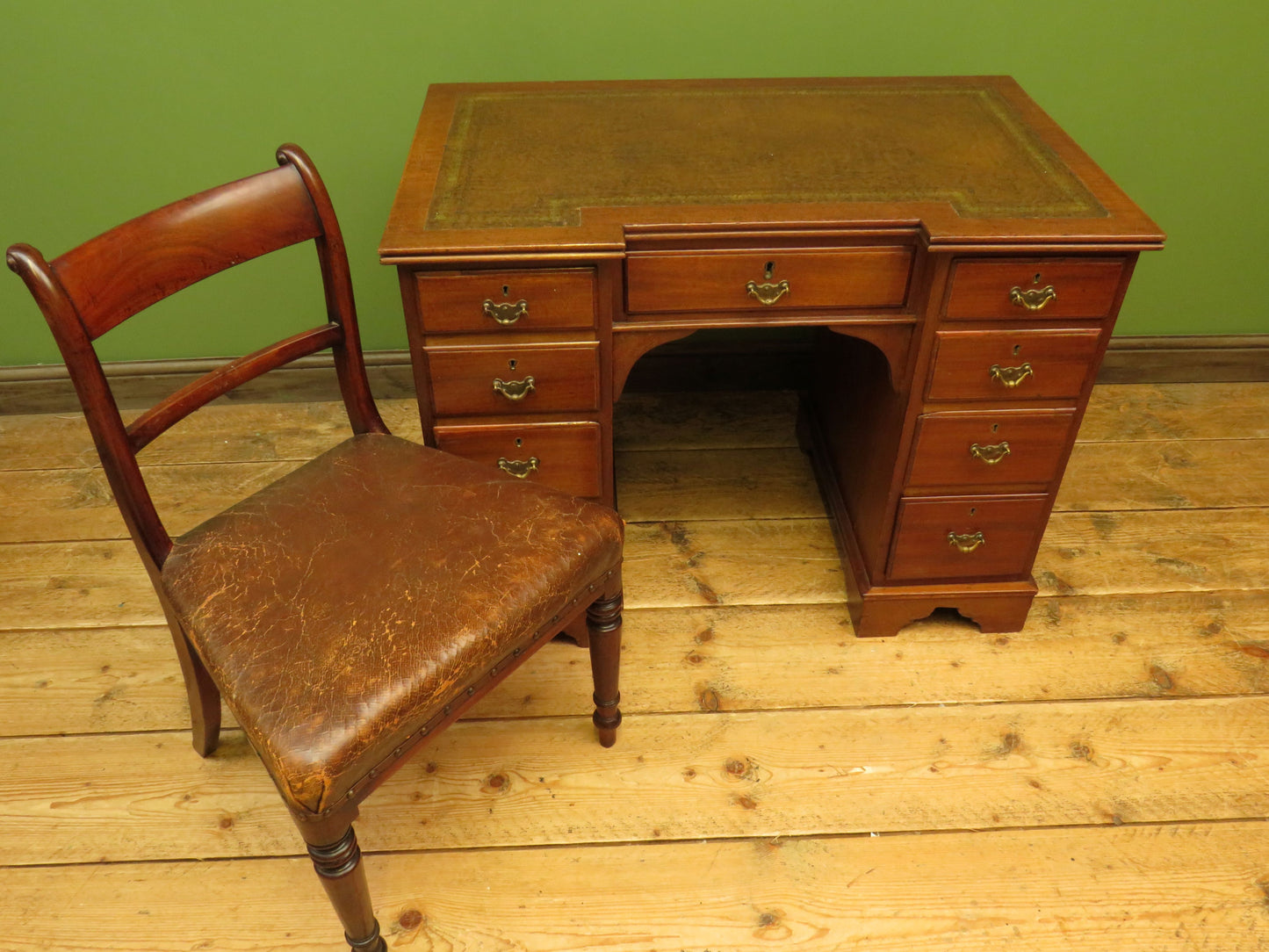 Antique Desk with Leather top and chair