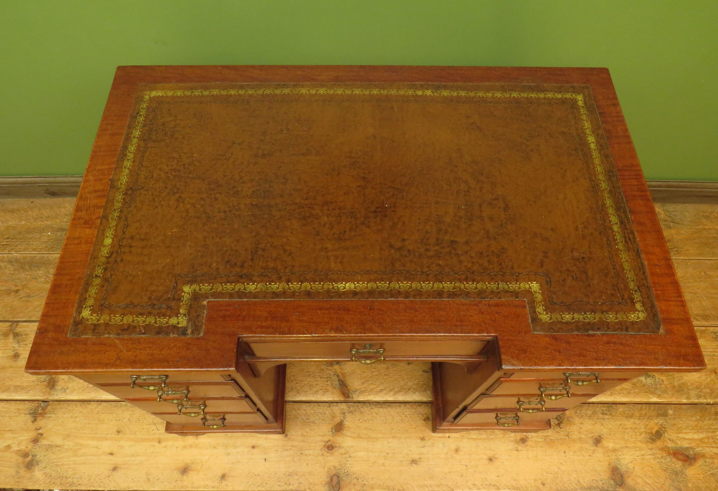 Antique Desk with Leather top and chair