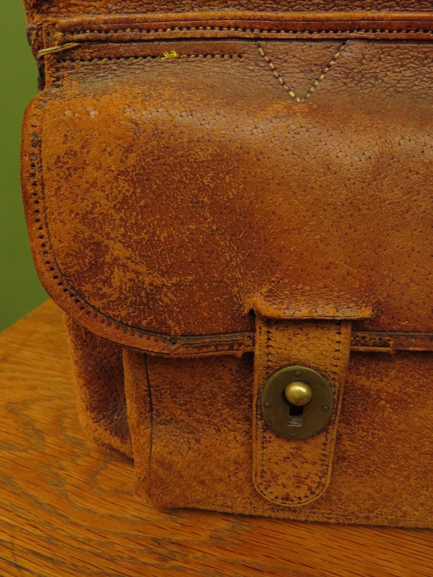 Antique Monogrammed Leather Gladstone Bag and Sharks Pin dated 1890 G.D.D.Davies