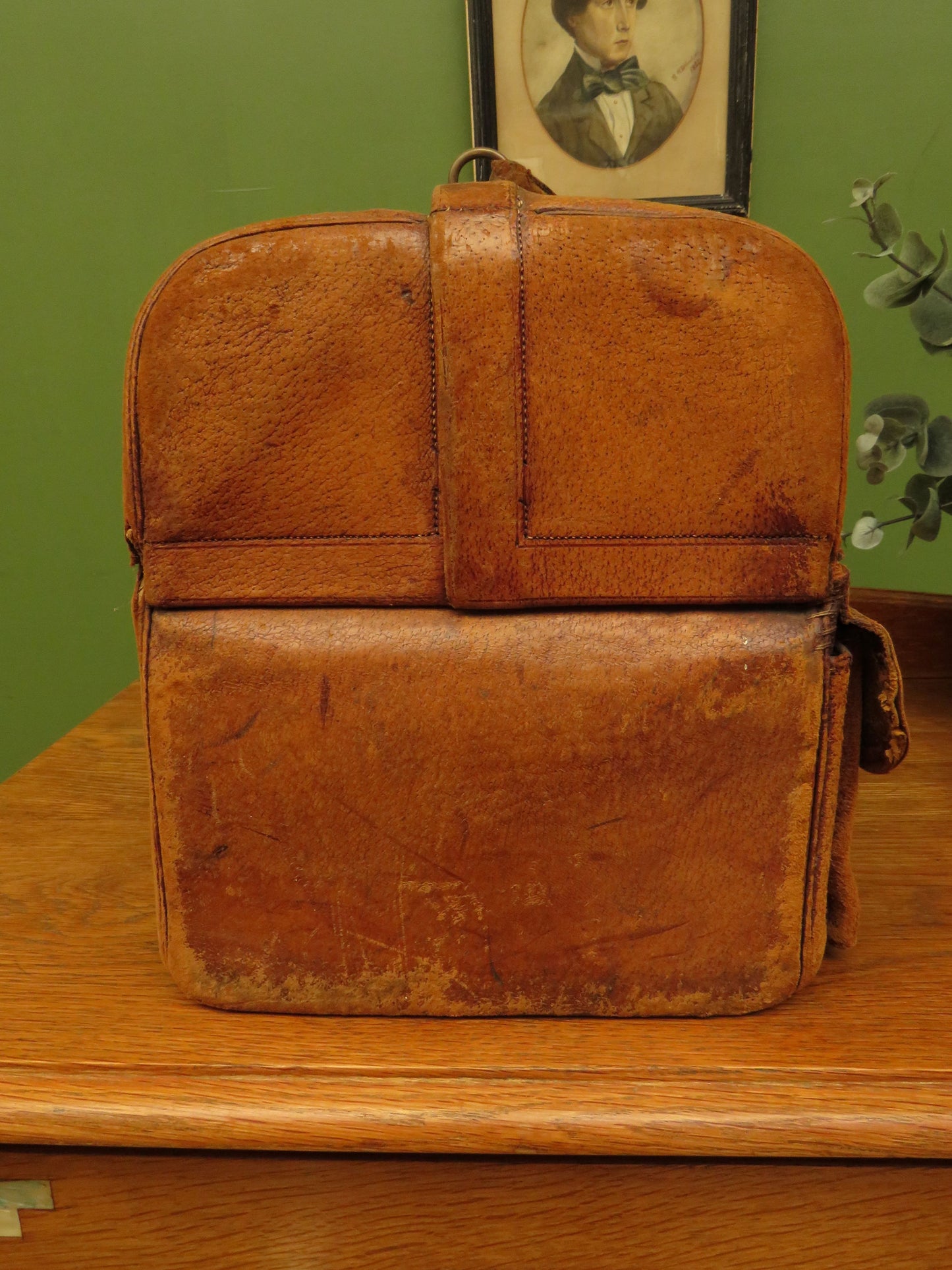 Antique Monogrammed Leather Gladstone Bag and Sharks Pin dated 1890 G.D.D.Davies