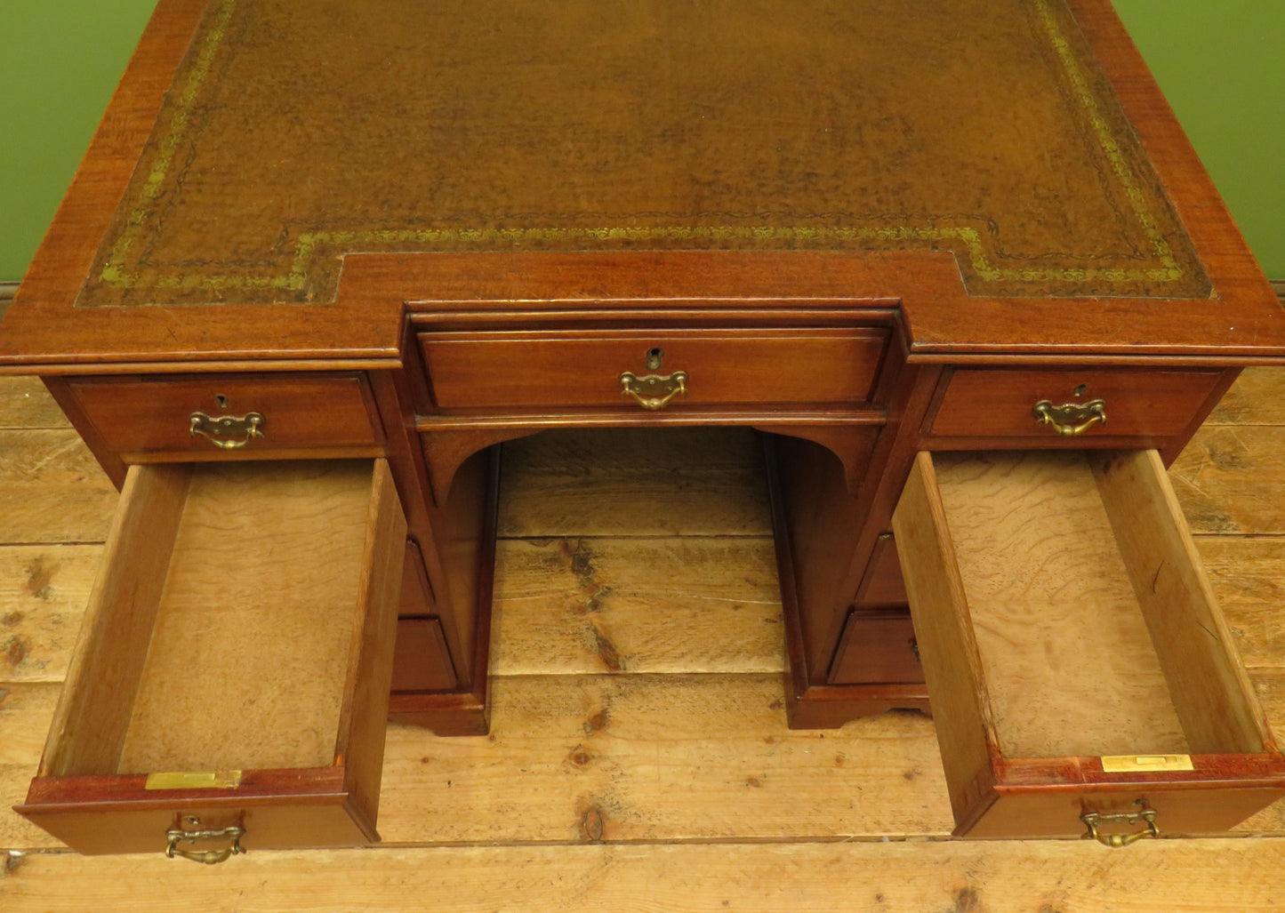 Antique Desk with Leather top and chair