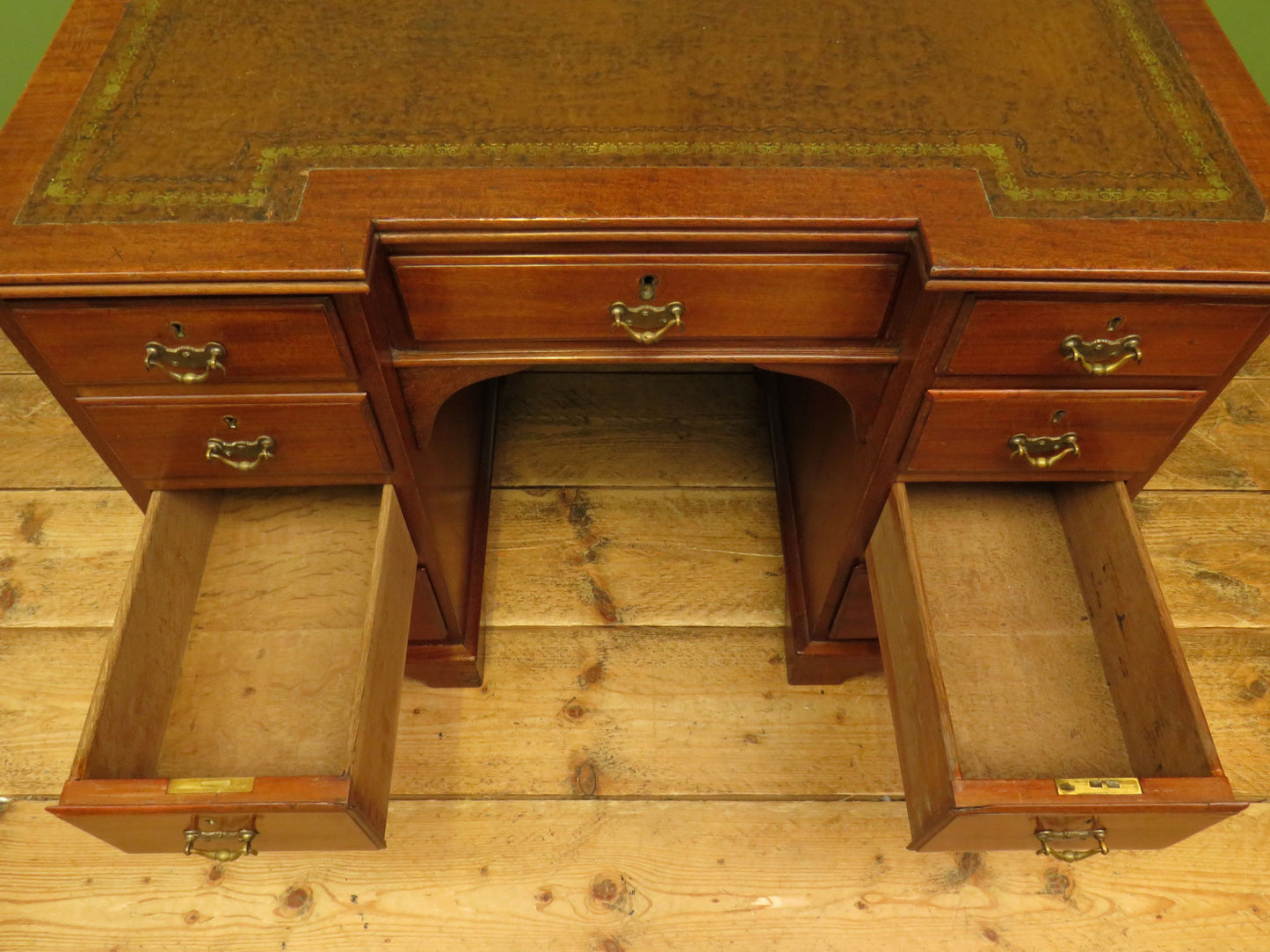 Antique Desk with Leather top and chair