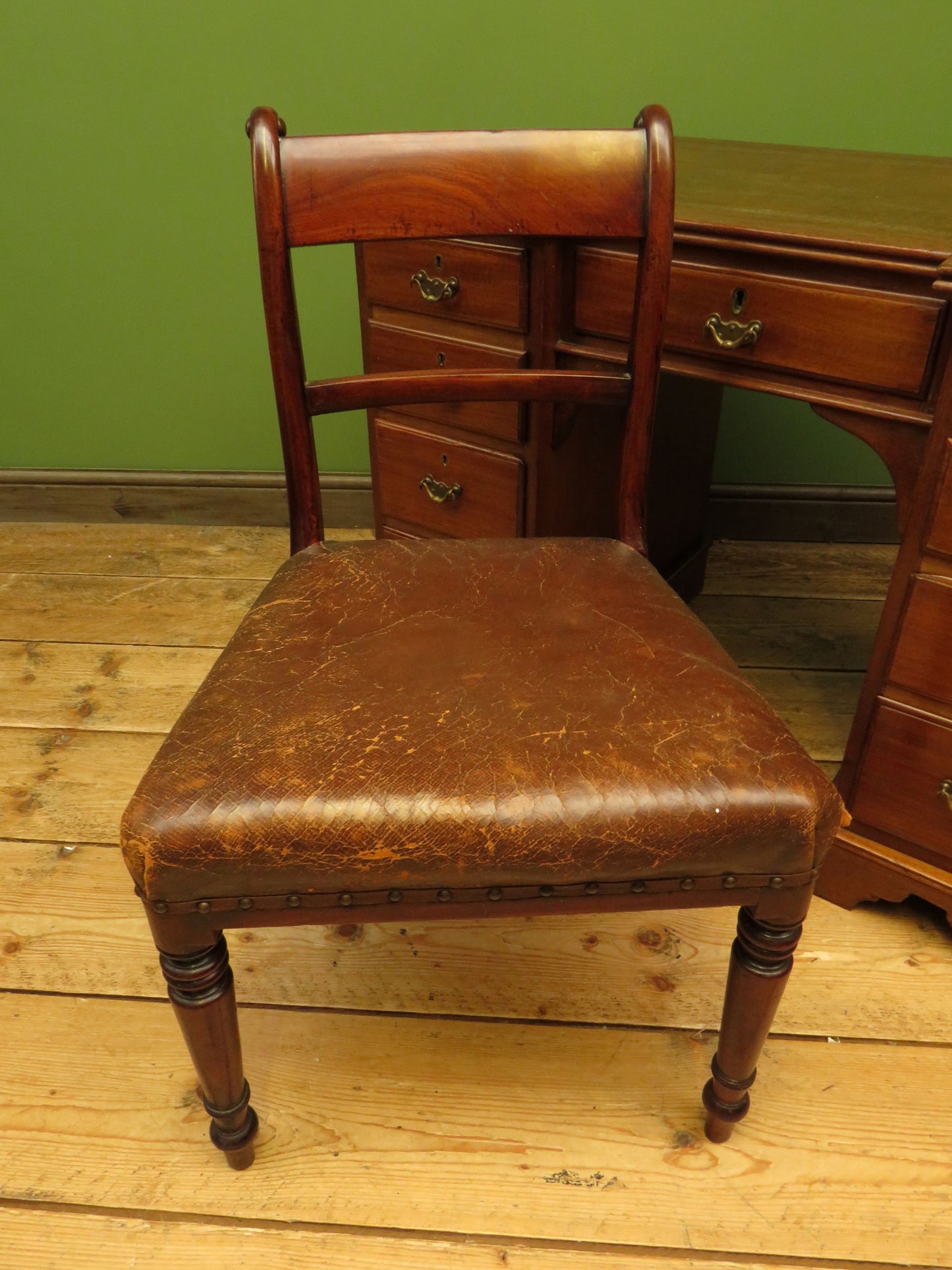 Antique Desk with Leather top and chair