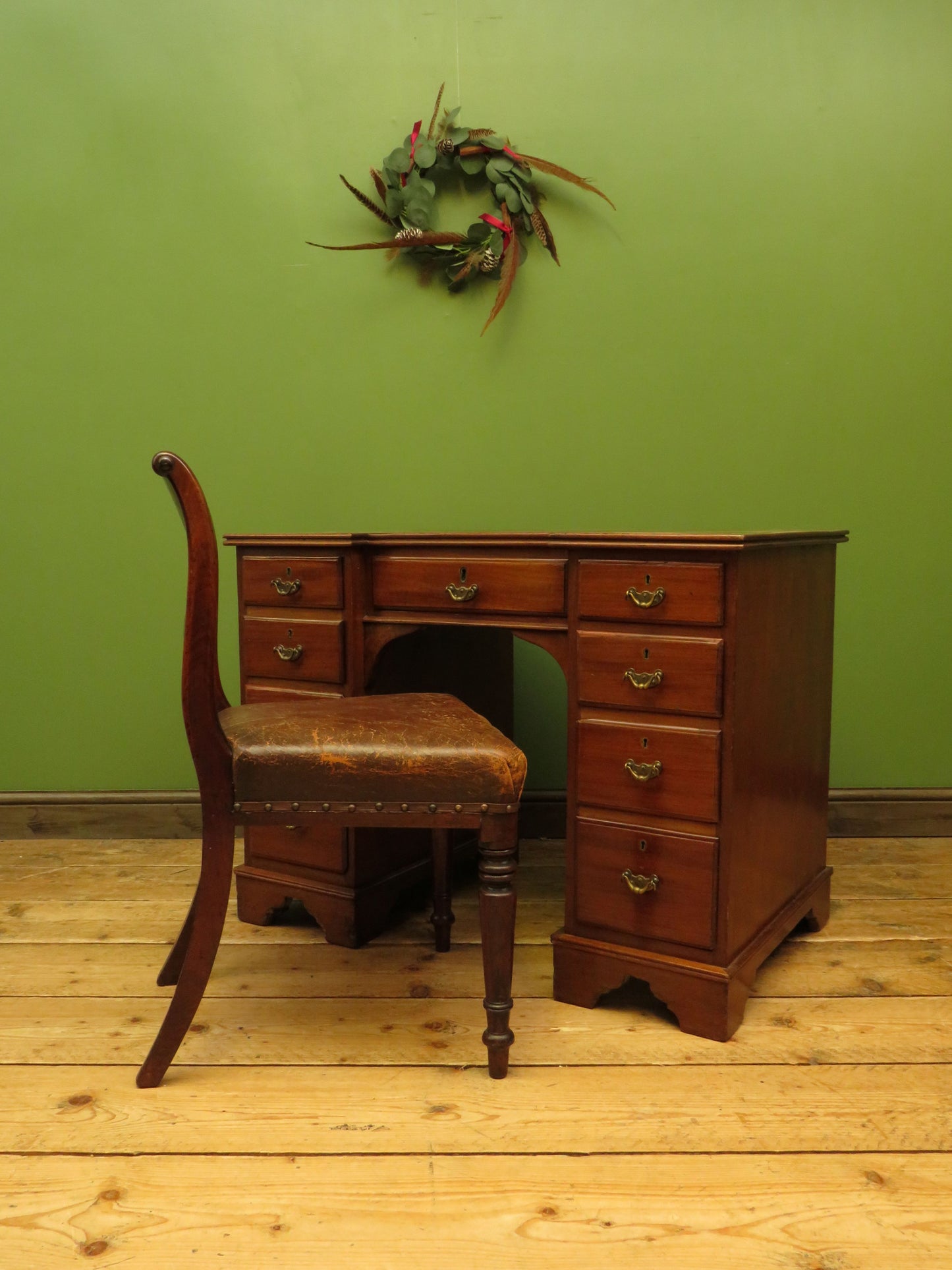 Antique Desk with Leather top and chair