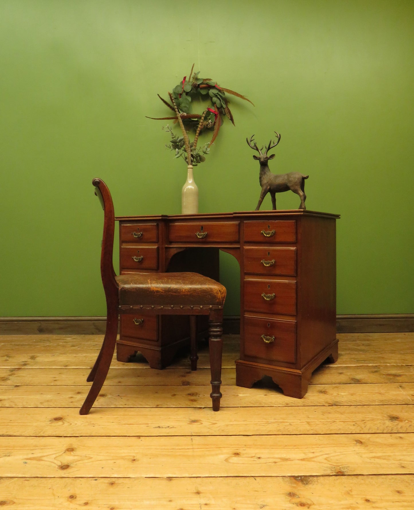 Antique Desk with Leather top and chair