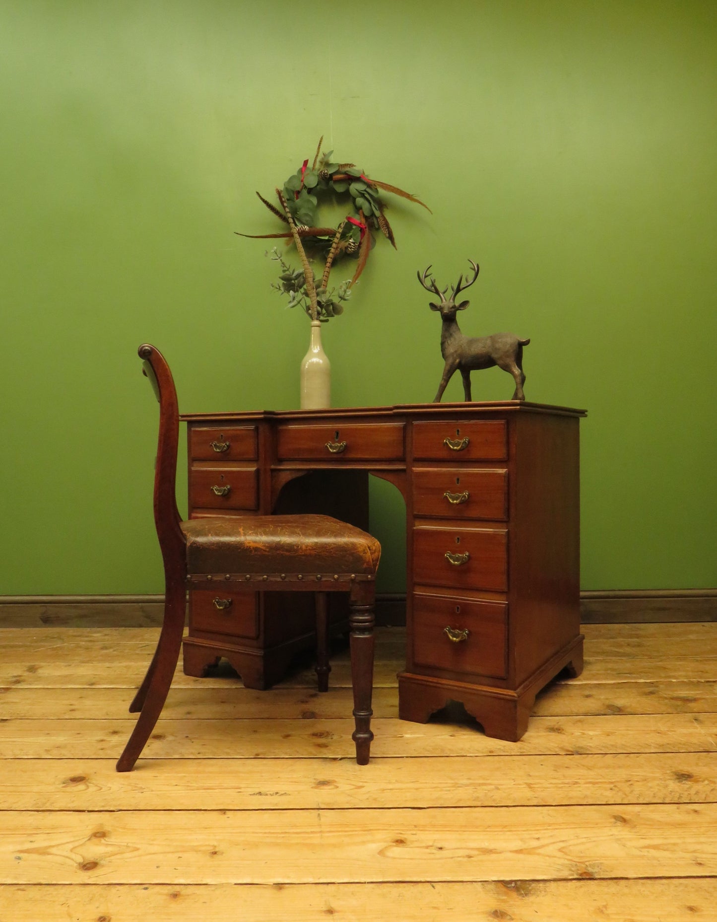 Antique Desk with Leather top and chair