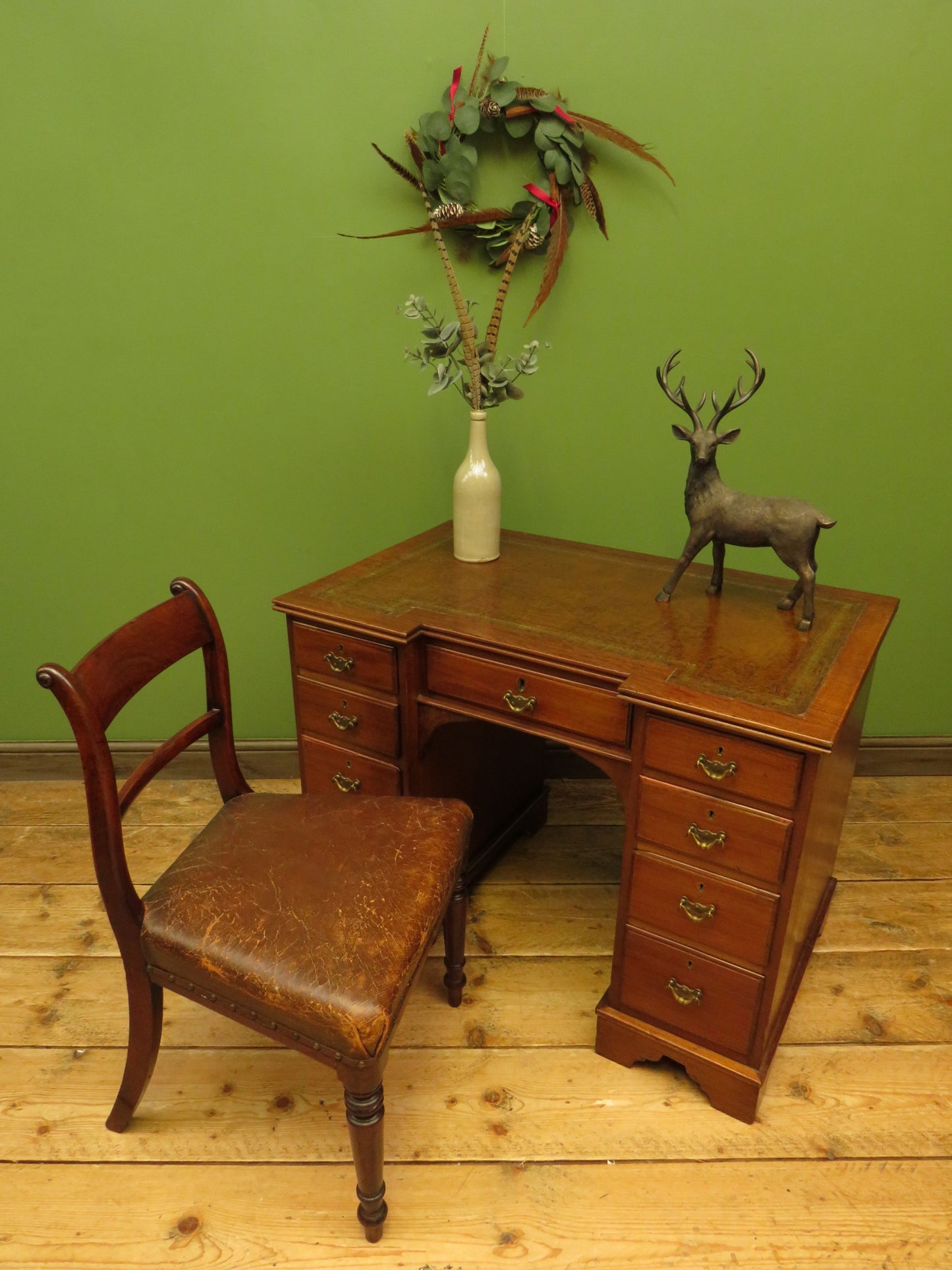 Antique Desk with Leather top and chair