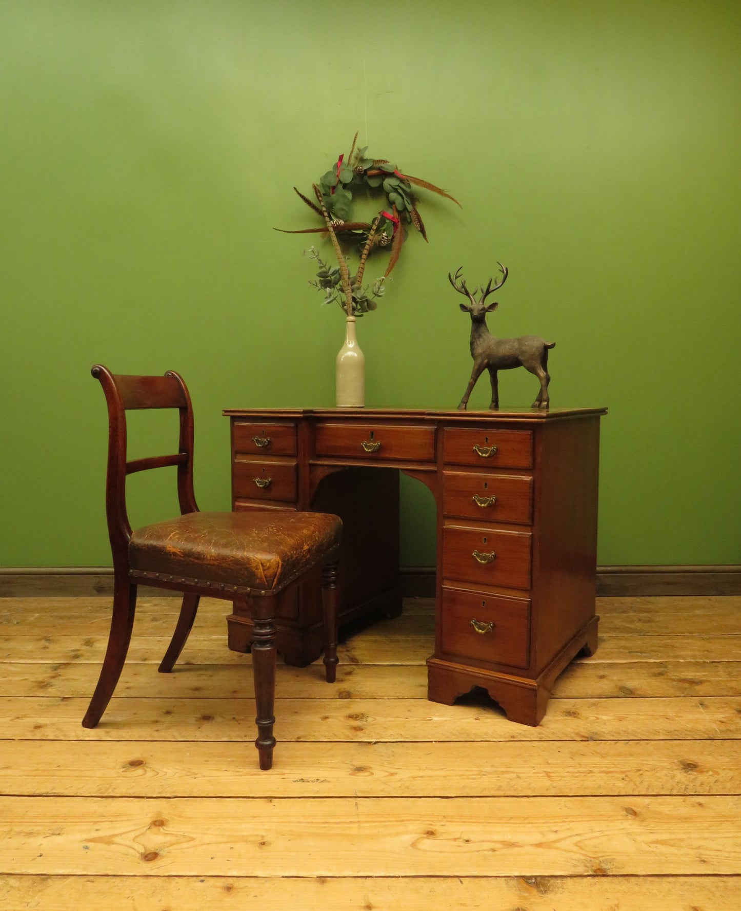 Antique Desk with Leather top and chair