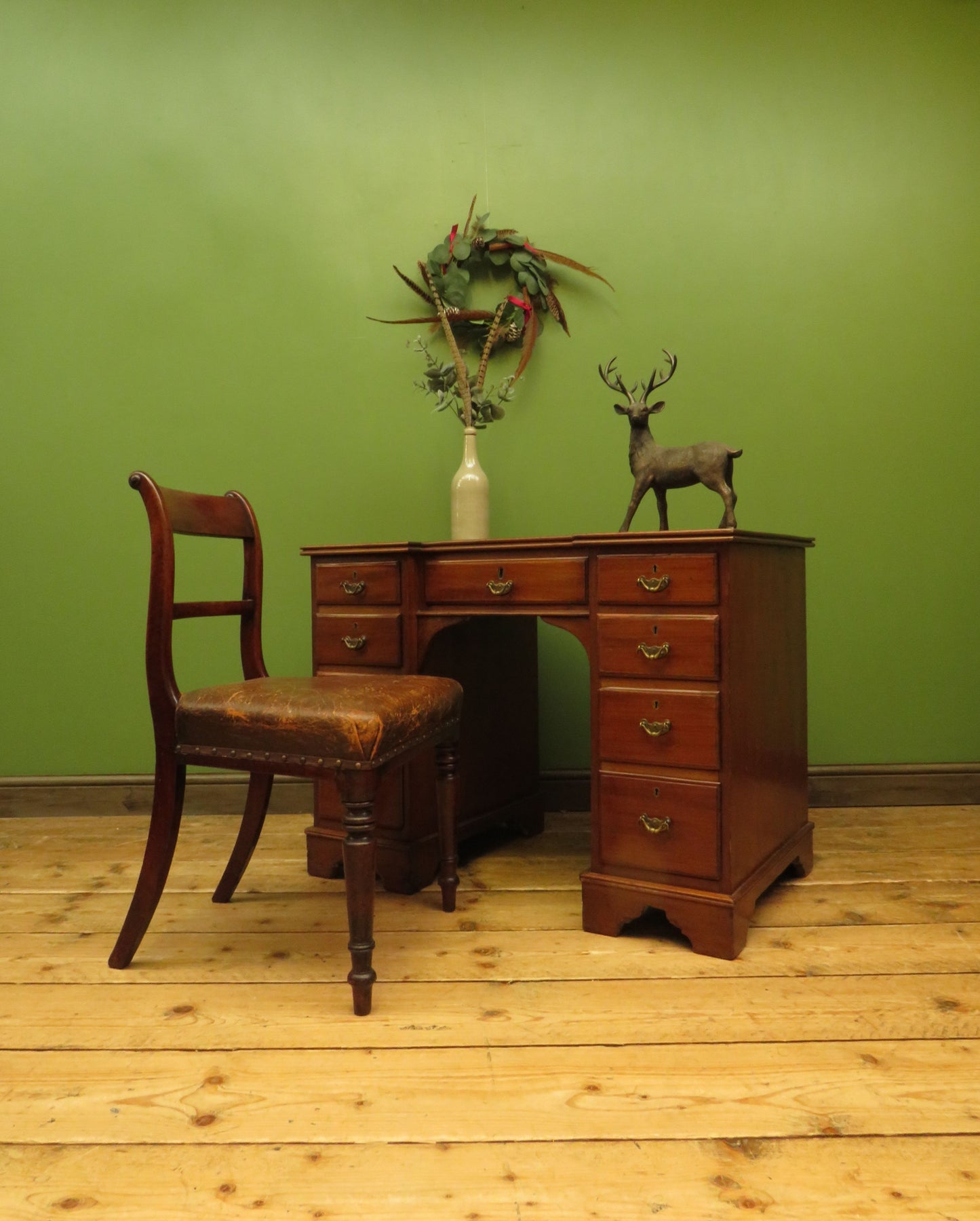 Antique Desk with Leather top and chair